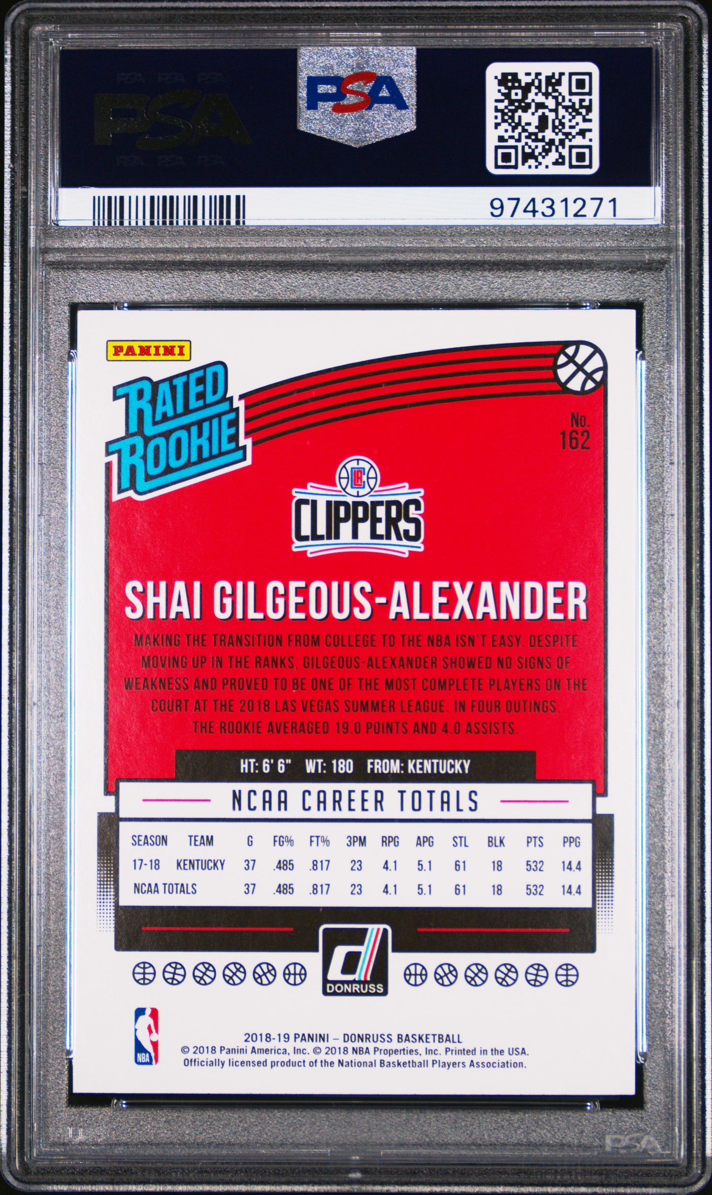 Shai Gilgeous-Alexander 2018 Donruss RC #162 PSA 10 Gem Mint