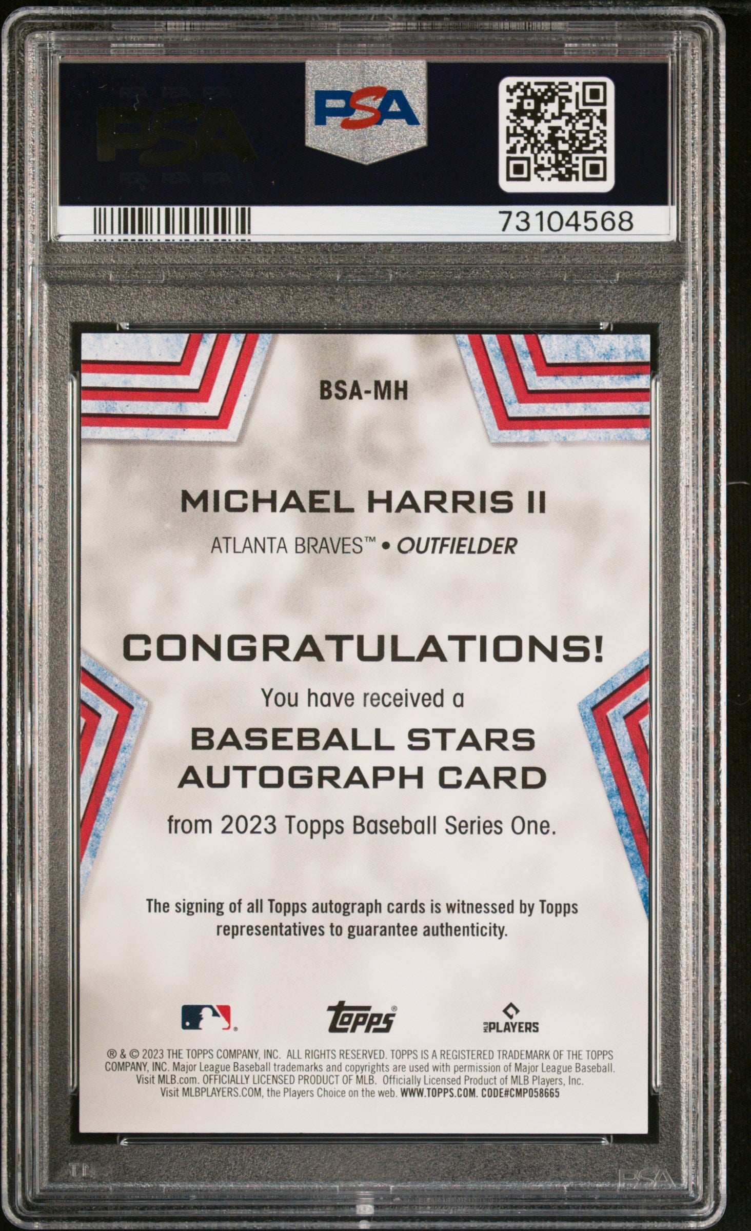Michael Harris II 2023 Topps Baseball Stars Rookie Auto PSA 10 Auto 10