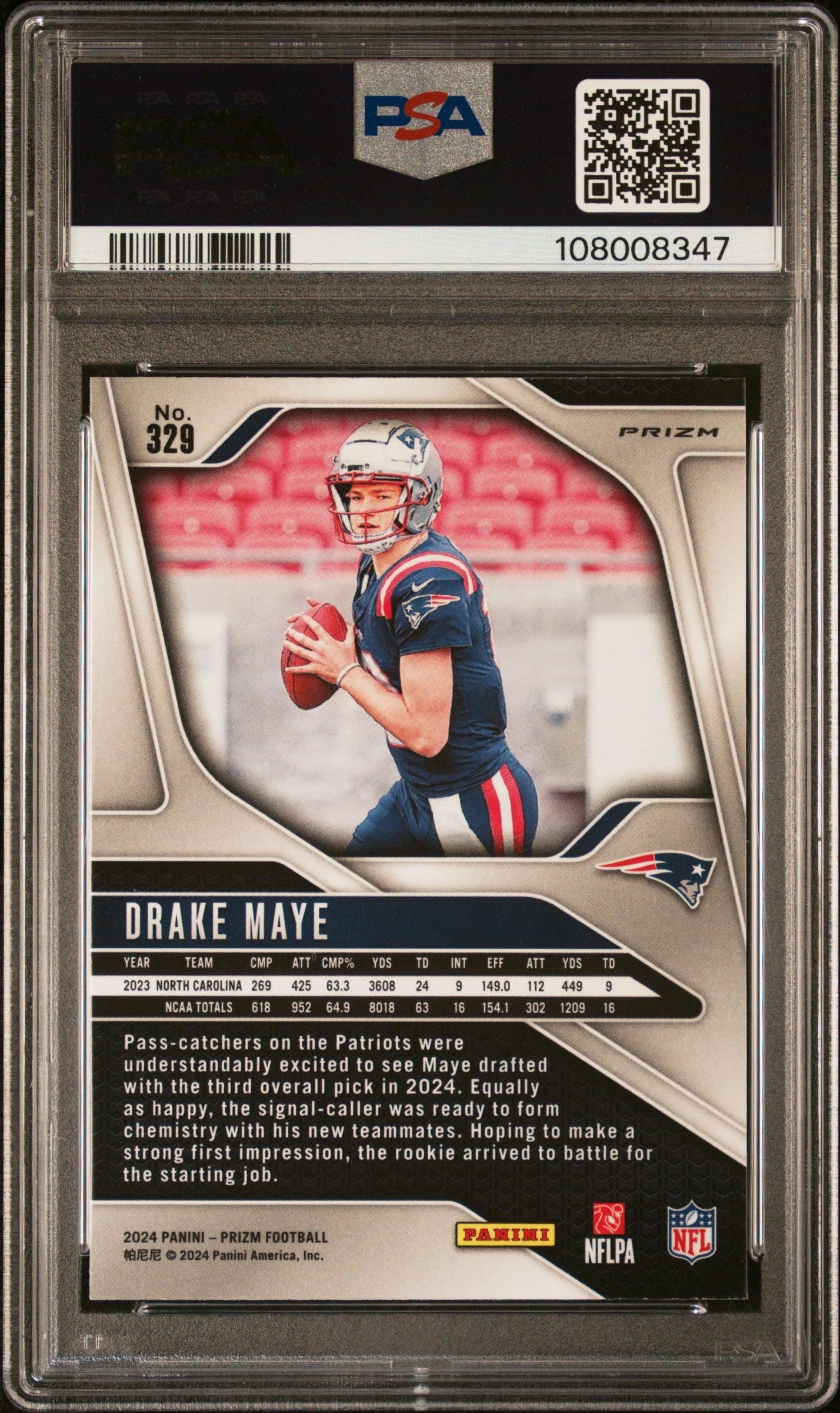 Drake Maye 2024 Panini Prizm Disco Prizm Rookie #329 PSA 10 Gem Mint
