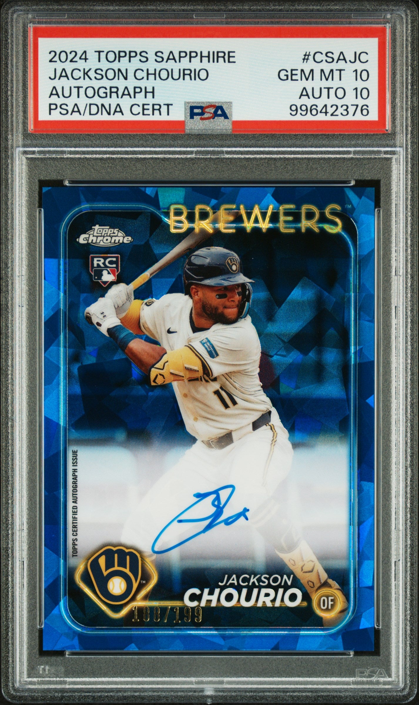 Jackson Chourio 2024 Topps Chrome Sapphire Rookie Auto #188/199 