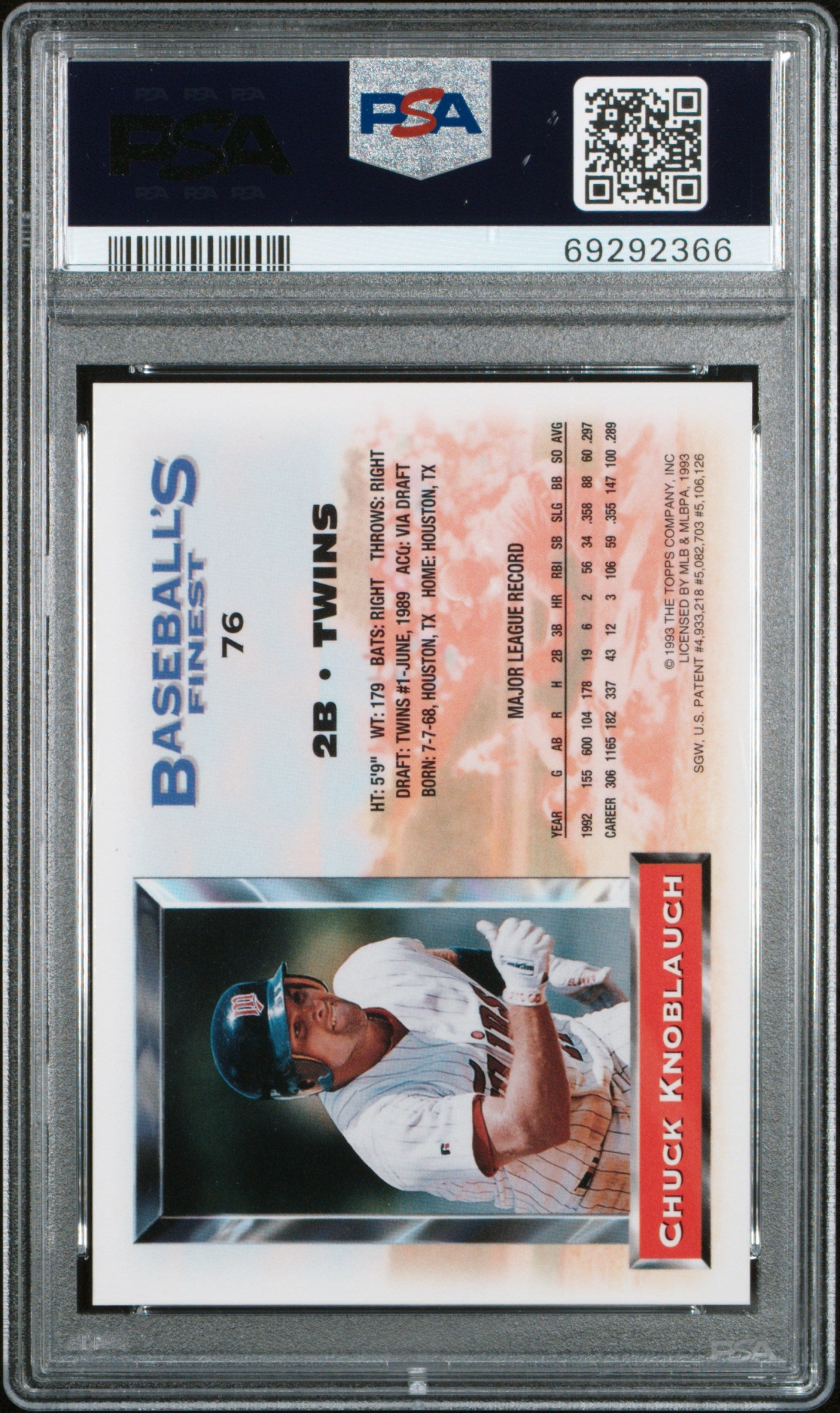 Chuck Knoblauch 1993 Topps Finest Refractor #76 PSA 8 Nm-Mint