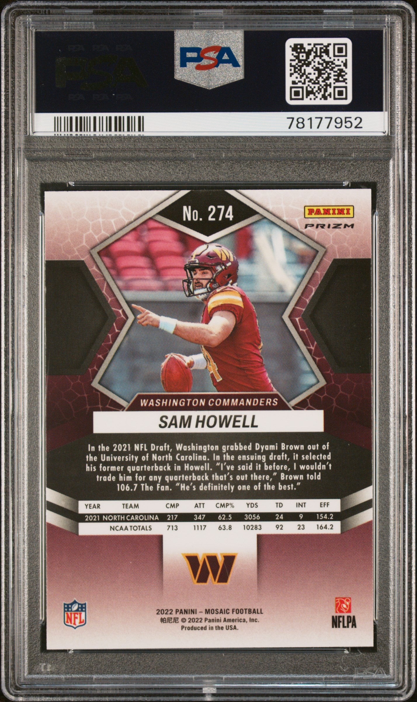 Sam Howell 2022 Mosaic Gold Sparkle #274 PSA 10 Gem Mint