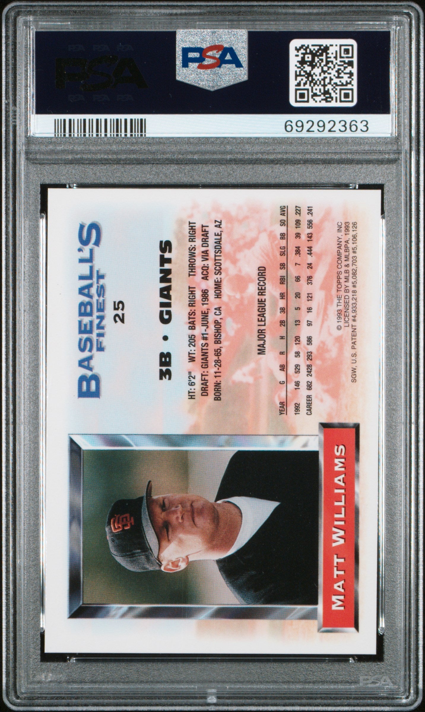 Matt Williams 1993 Topps Finest Refractor #25 PSA 8 Nm-Mint