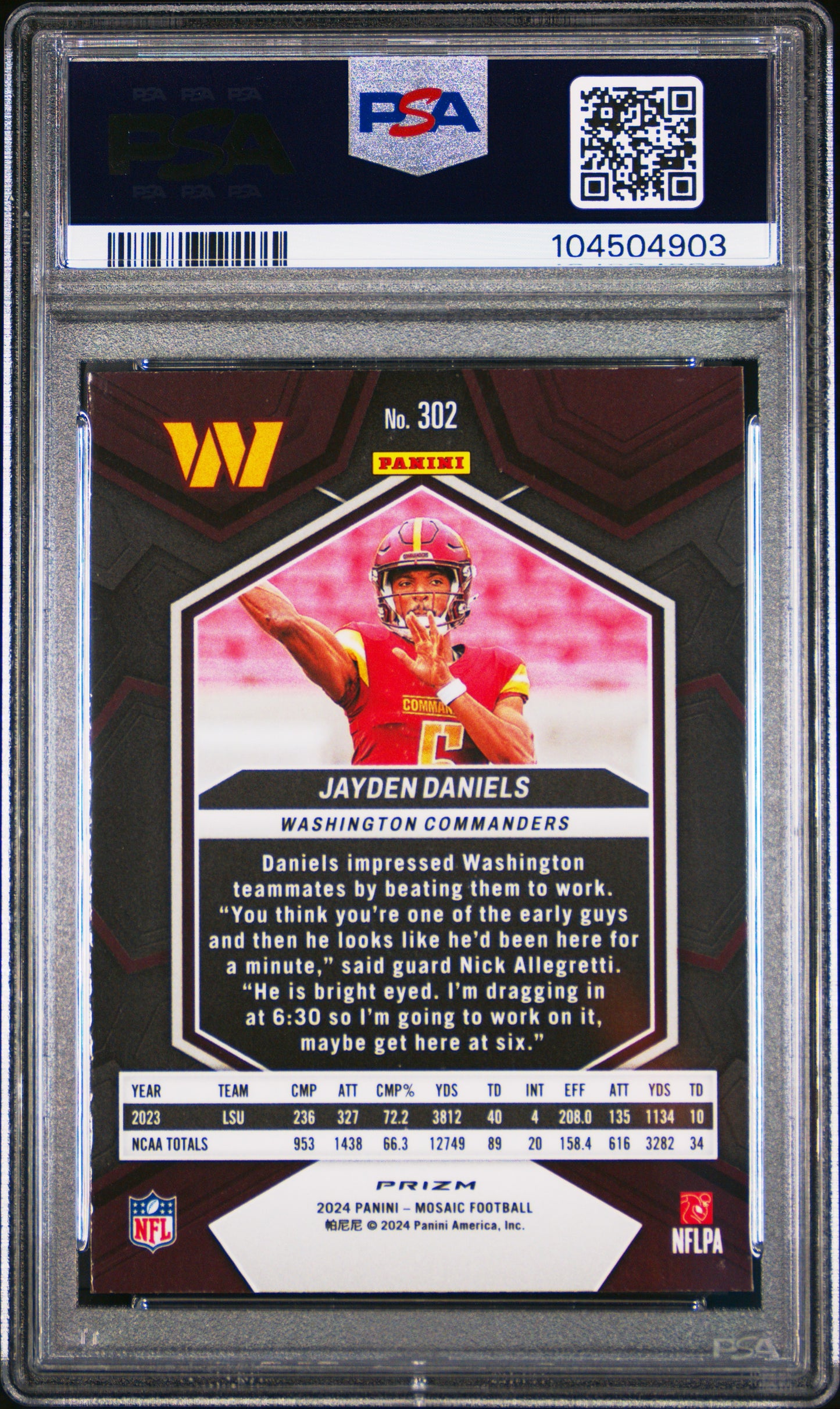 Jayden Daniels 2024 Panini Mosaic #302 Mosaic Rookie PSA 10 Gem Mint