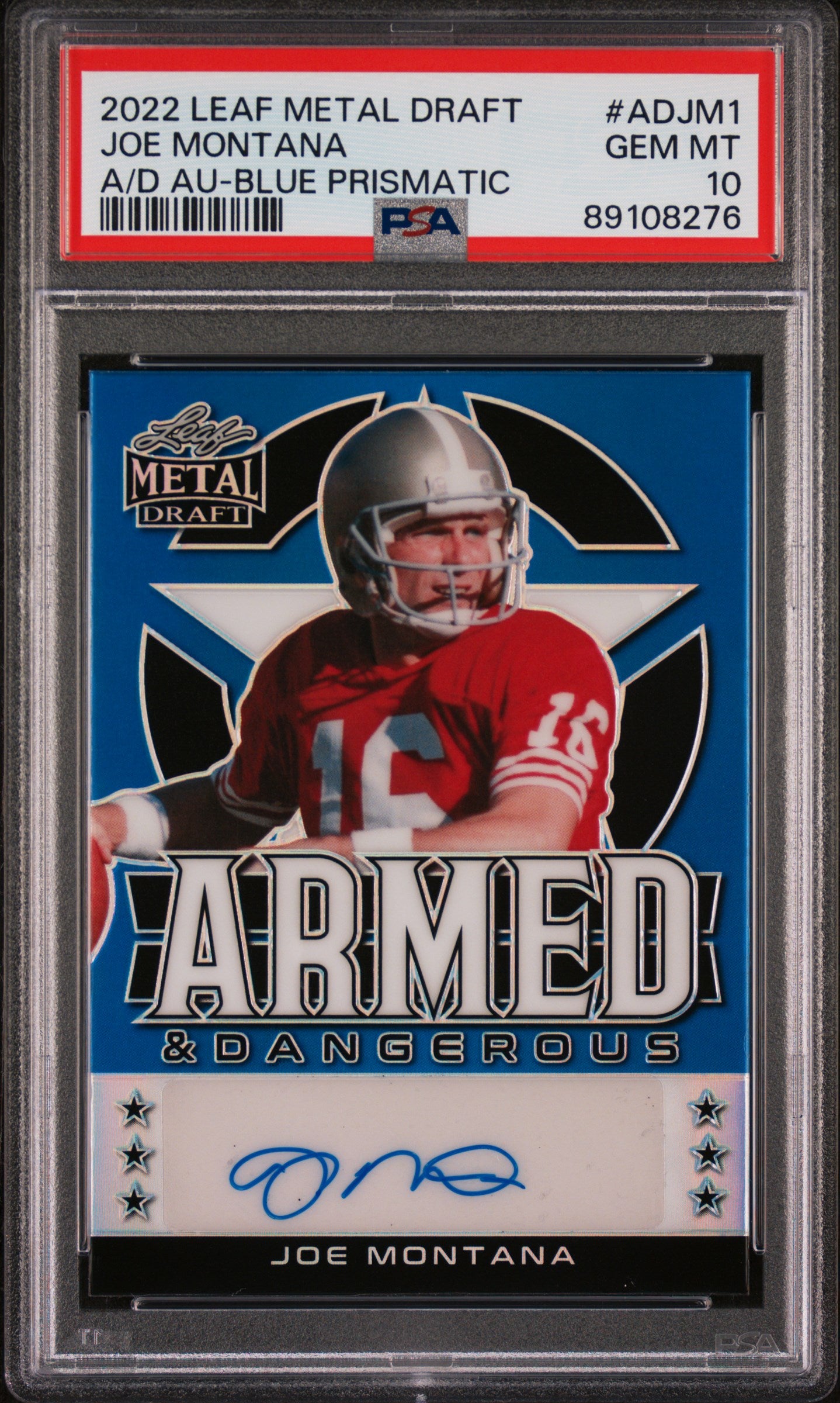 Joe Montana 2022 Leaf Metal Draft Armed and Dangerous Auto #26/30 PSA 10 Gem Mint
