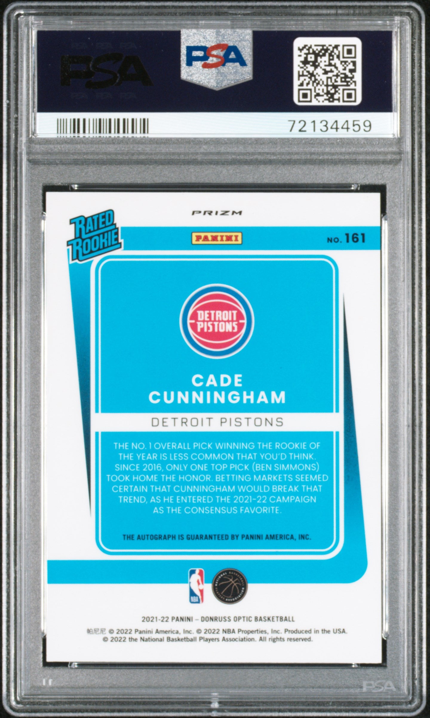 Cade Cunningham 2021 Donruss Optic Rookie Choice Auto PSA 10 Gem Mint