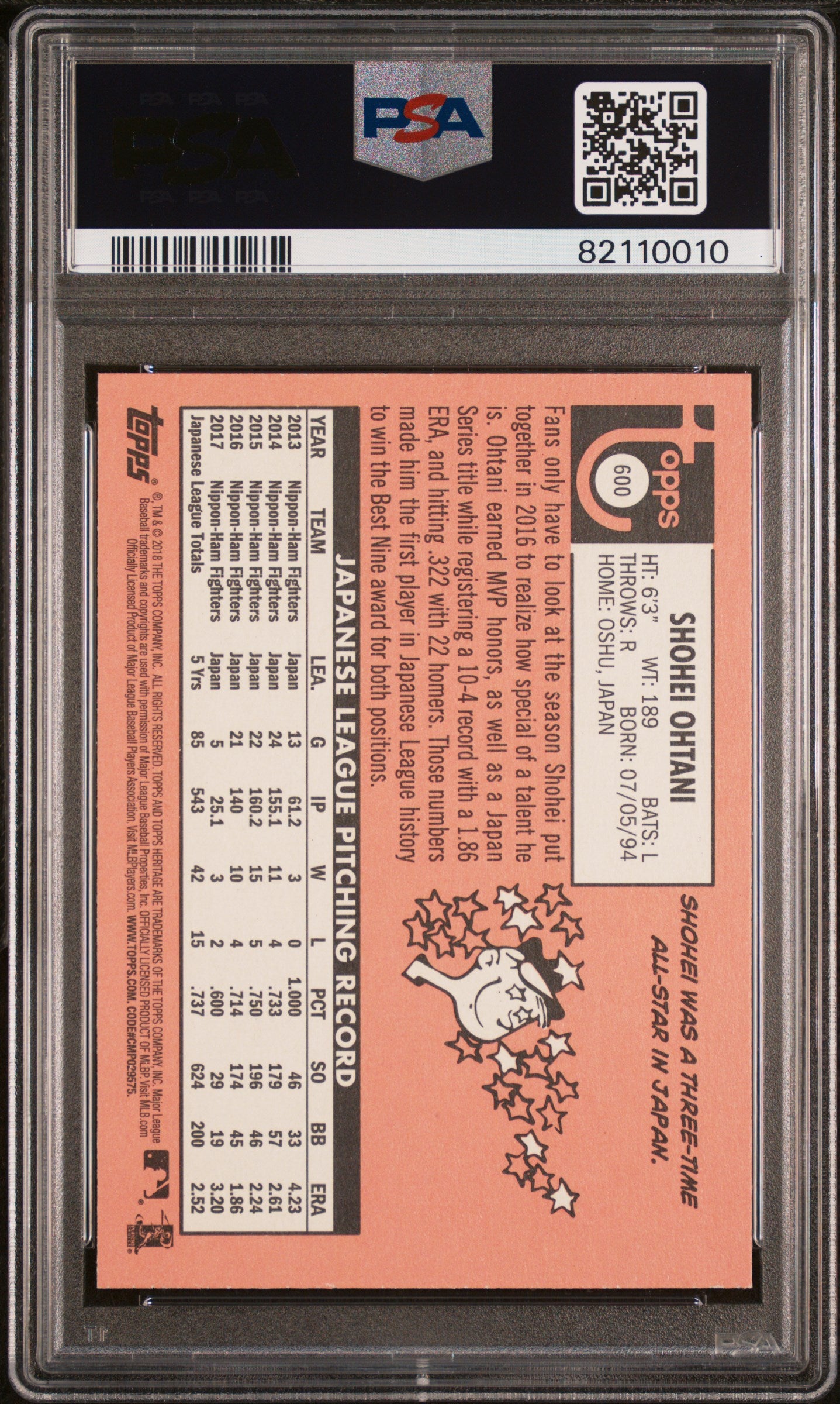Shohei Ohtani 2018 Topps Heritage #600 PSA 10 Gem Mint 0010