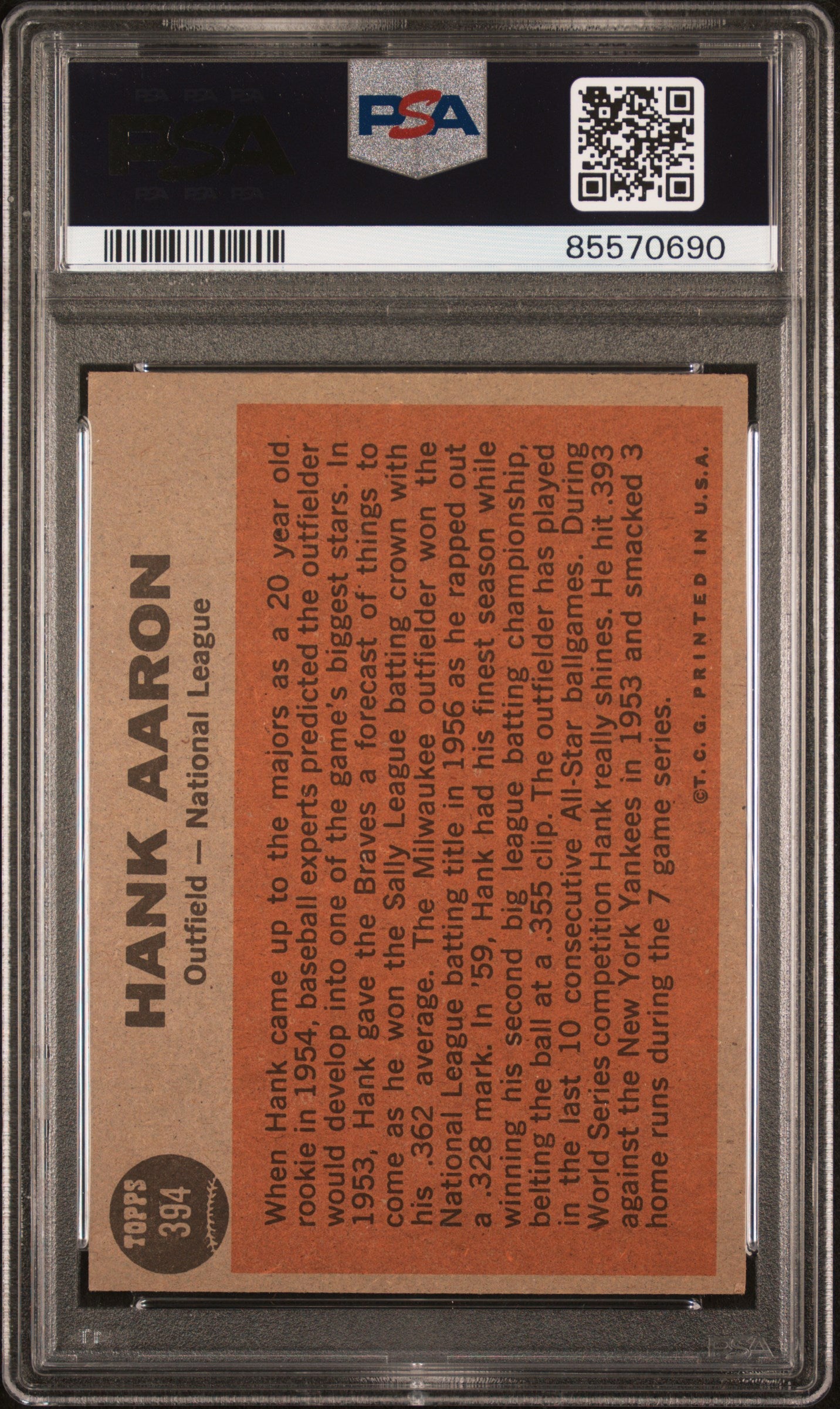 Hank Aaron 1962 Topps All-Star #394 PSA 4 Vg-Ex