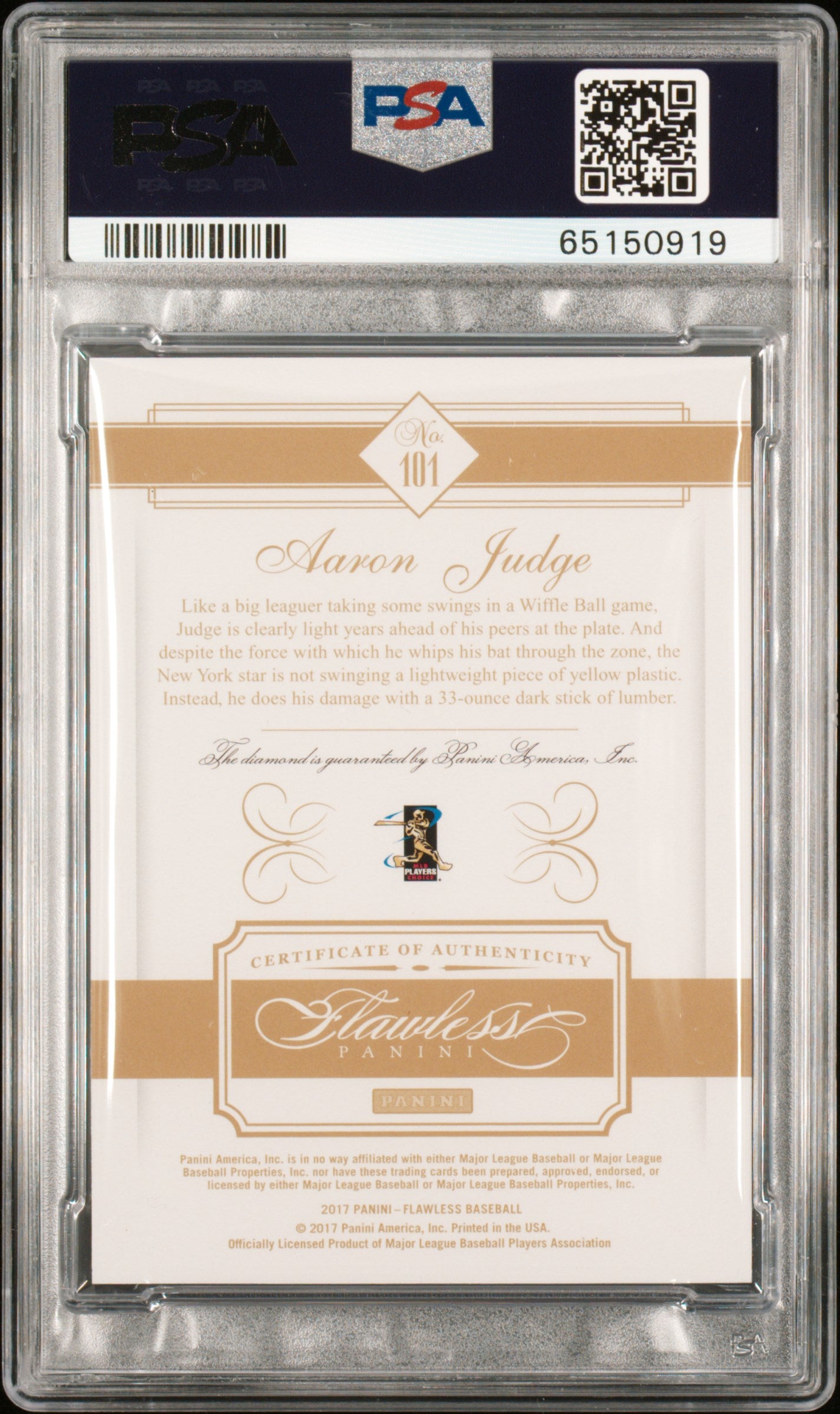 Aaron Judge 2017 Panini Flawless Diamond Rookie #101 #2/20 PSA 9 Mint