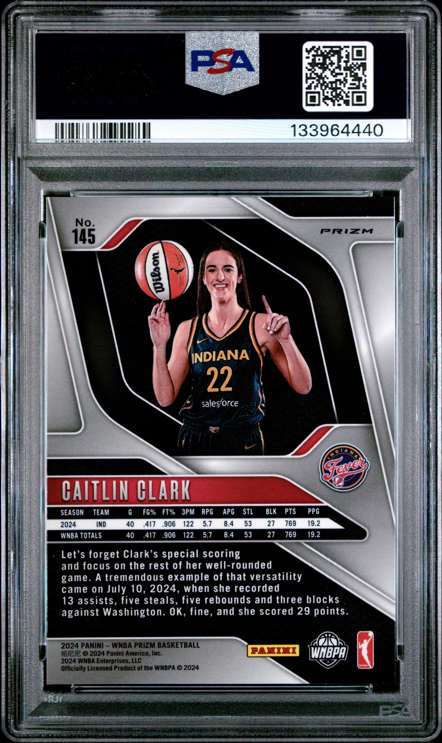Caitlin Clark 2024 Panini Prizm WNBA Rookie Blue Velocity PSA 9 Mint