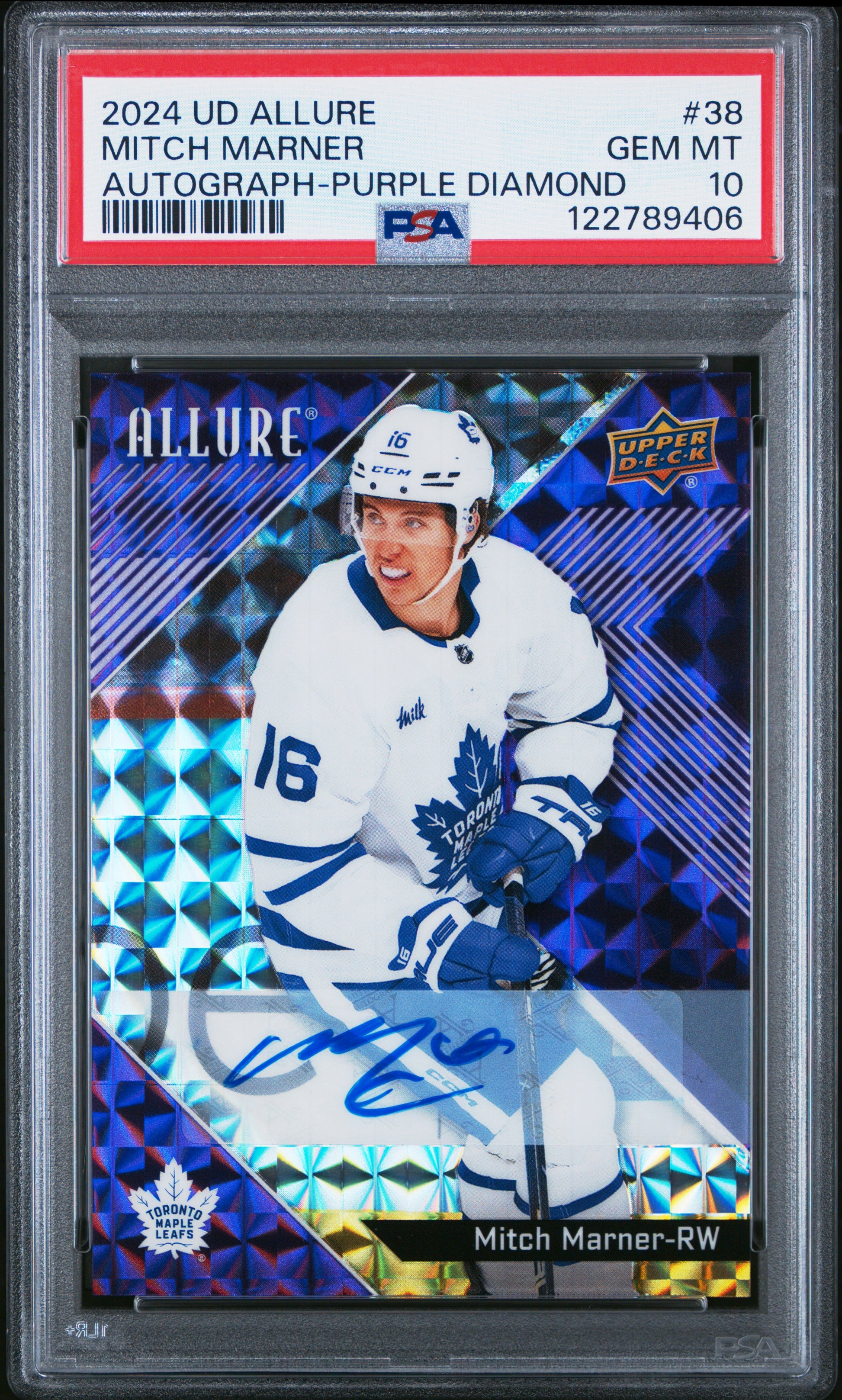 Mitch Marner 2024 Upper Deck Allure Purple Diamond Auto #1/10 PSA 10 Gem Mint