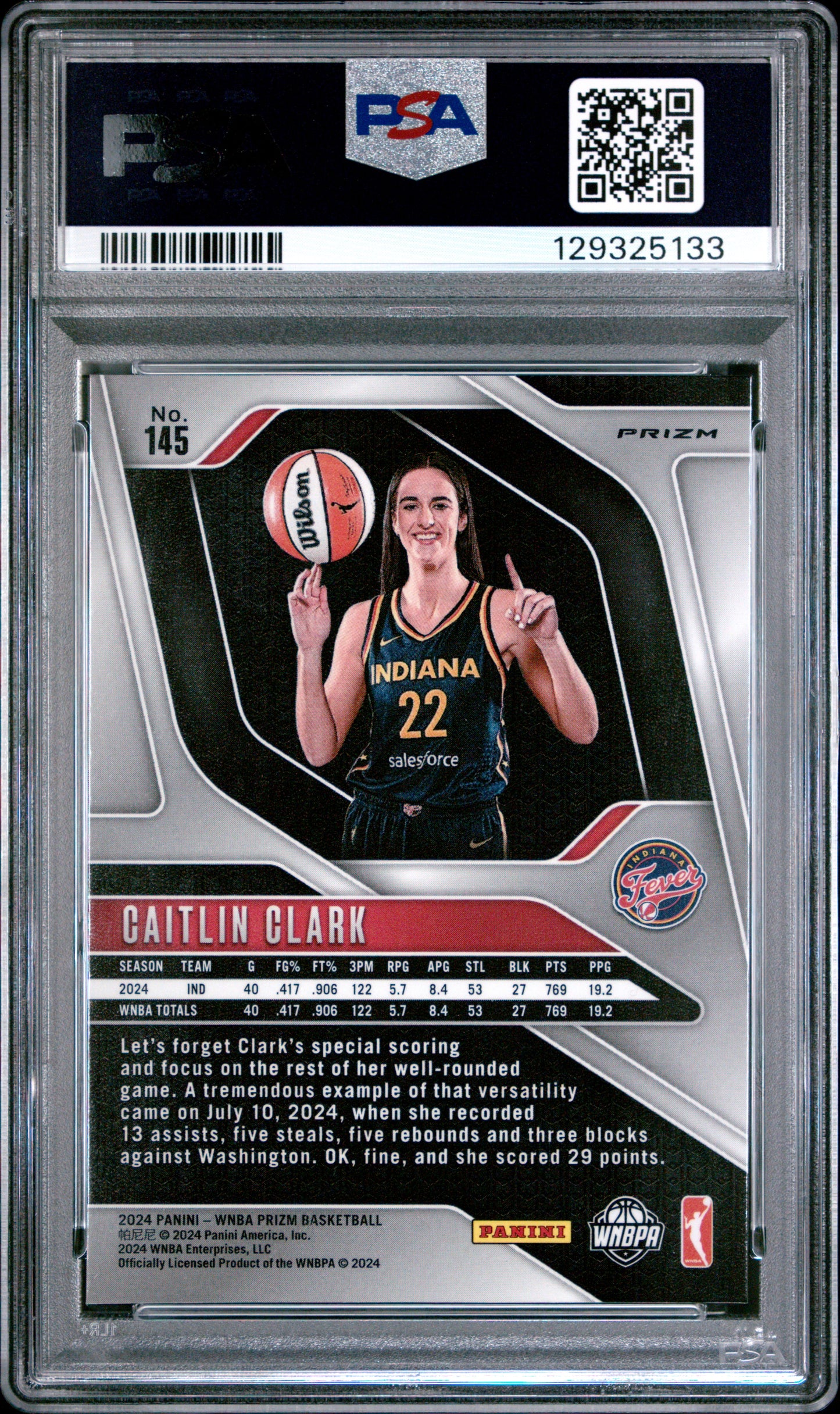 Caitlin Clark 2024 Panini Prizm WNBA Rookie #145 Silver Prizm PSA 10 Gem Mint