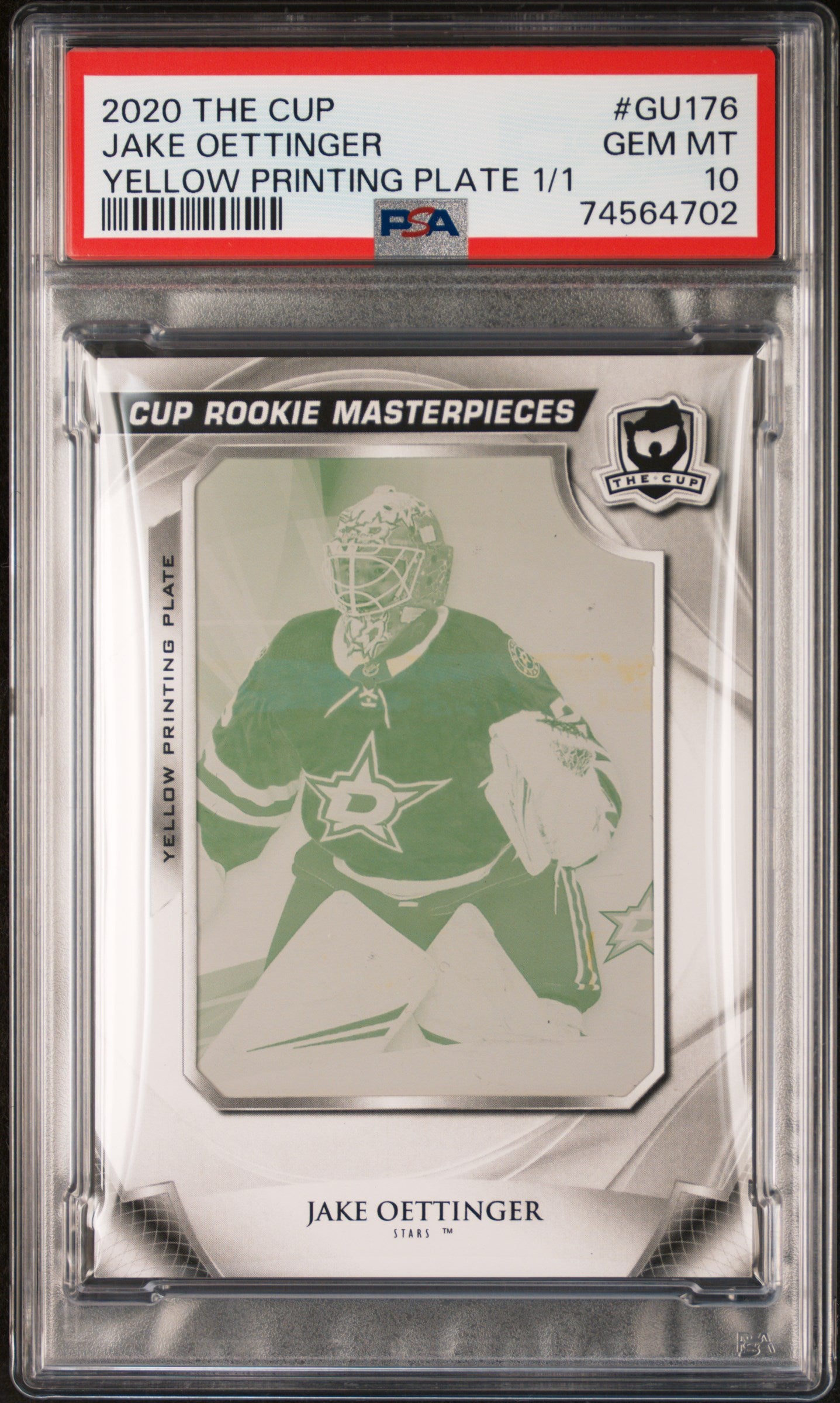 Jake Oettinger 2020 Upper Deck The Cup Yellow Printing Plate #1/1 PSA 10 Gem Mint