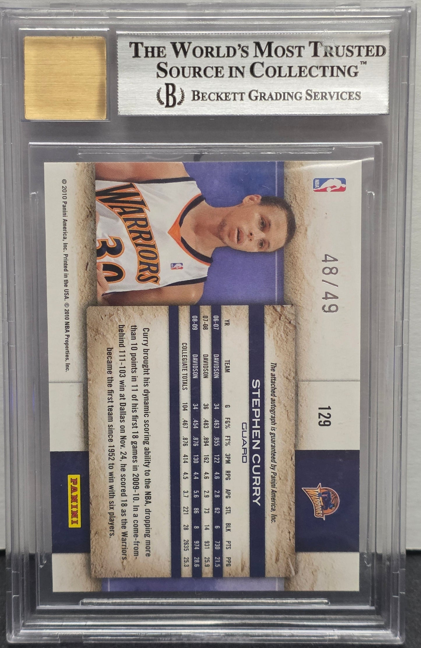 Stephen Curry 2009 Panini Studio Silver Proofs Auto #48/49 BGS 8,5 Auto 9