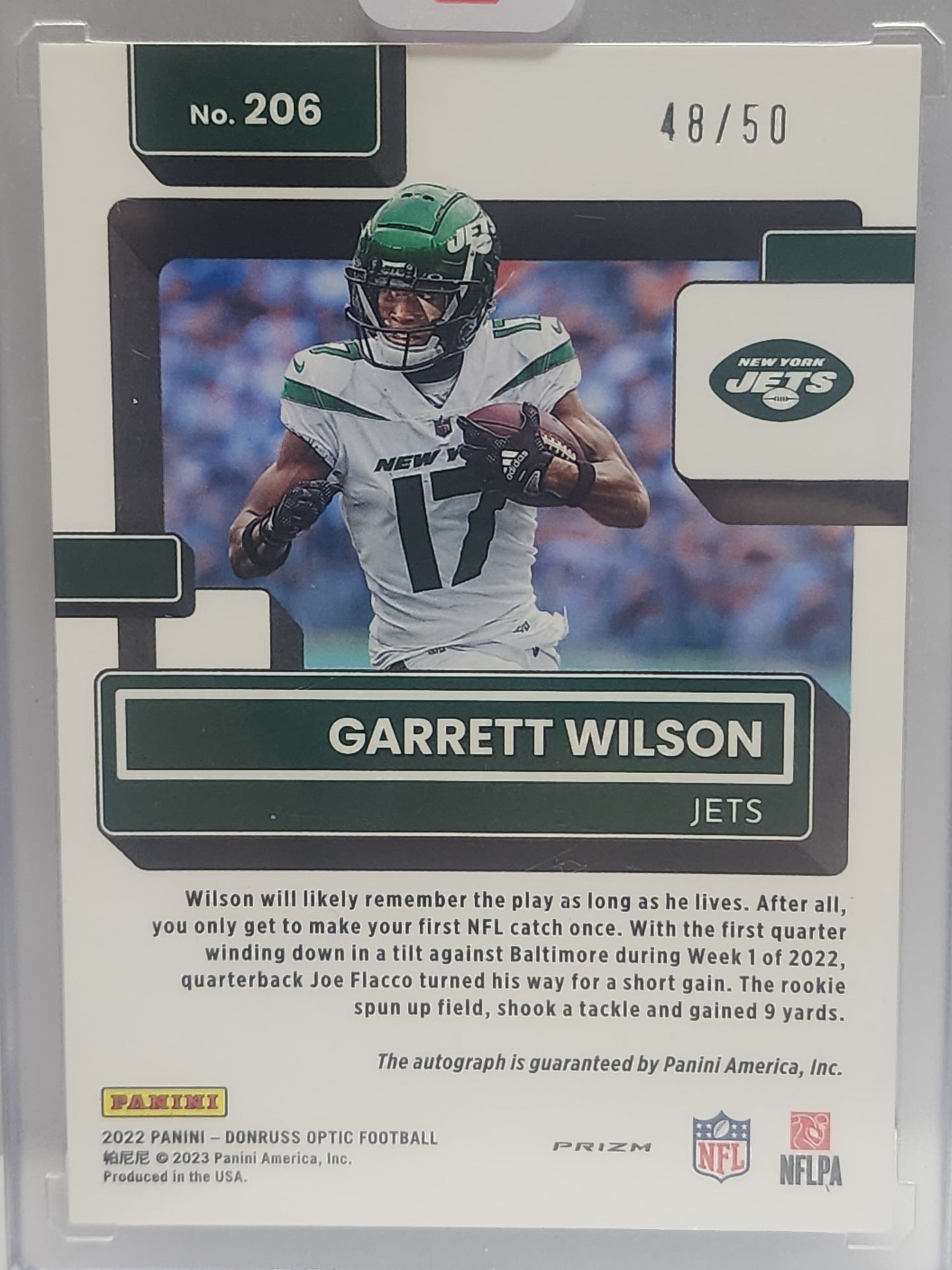 Garrett Wilson 2022 Panini Optic Purple Stars Auto #48/50
