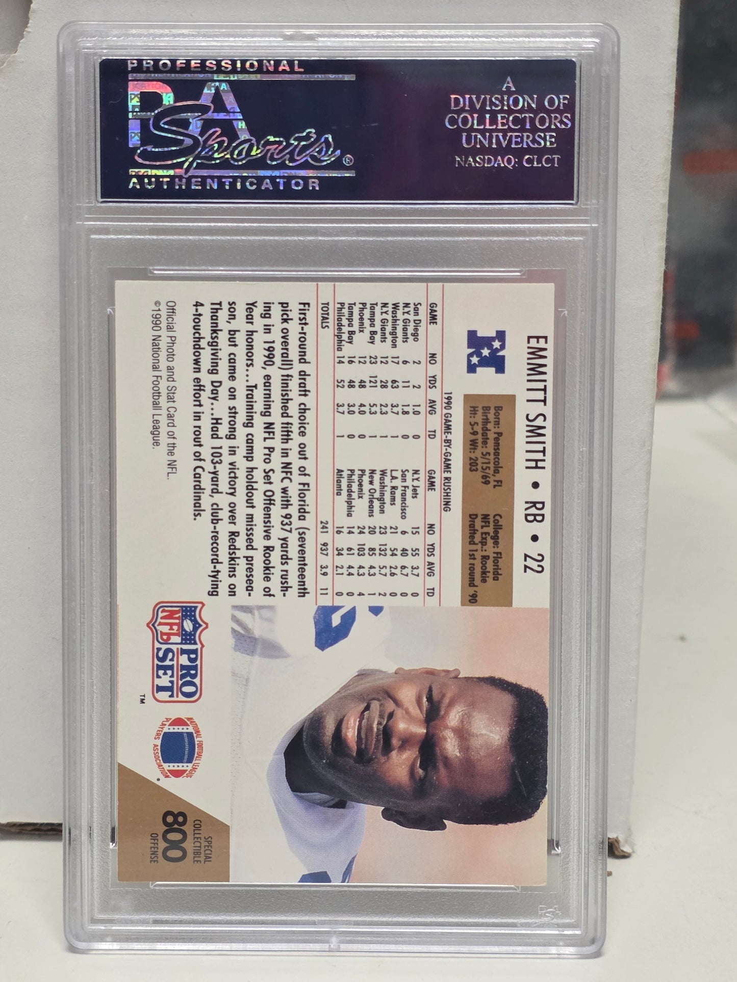 Emmitt Smith 1990 Pro Set #800 Autograph PSA Auth