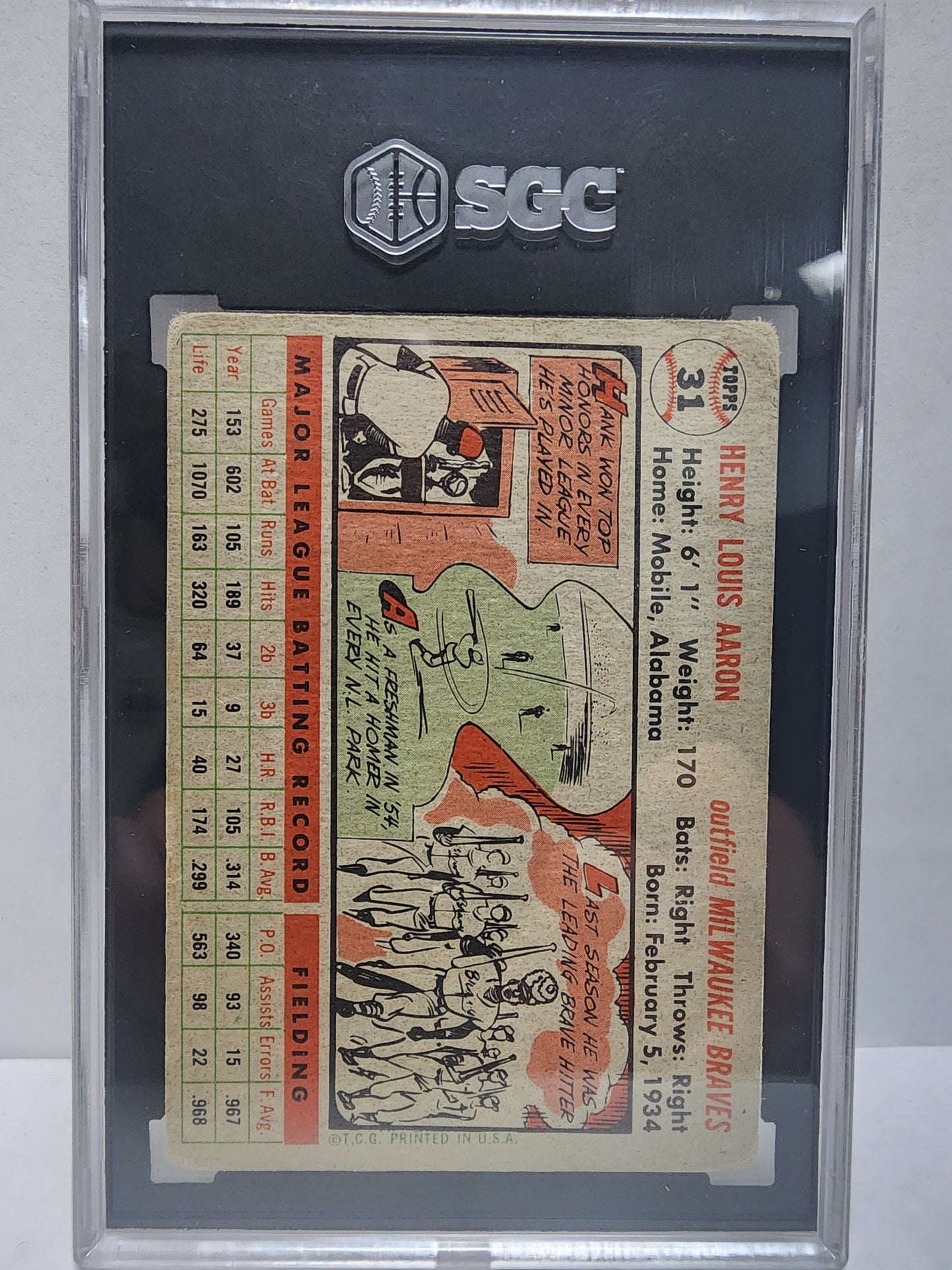 Hank Aaron 1956 Topps #31 Gray Back SGC 2.5 Good+