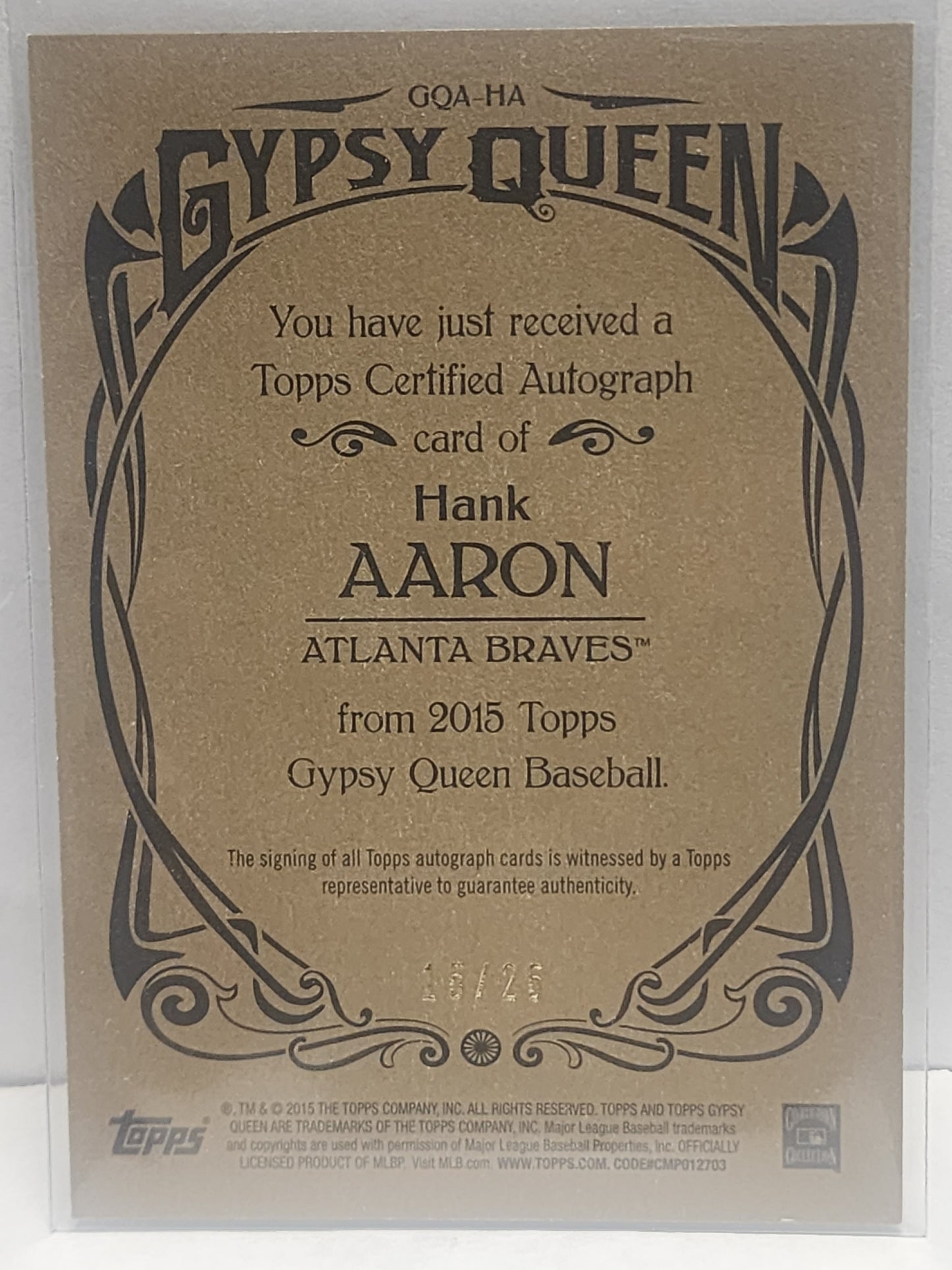 Hank Aaron 2015 Topps Gypsy Queen Gold Auto #15/25