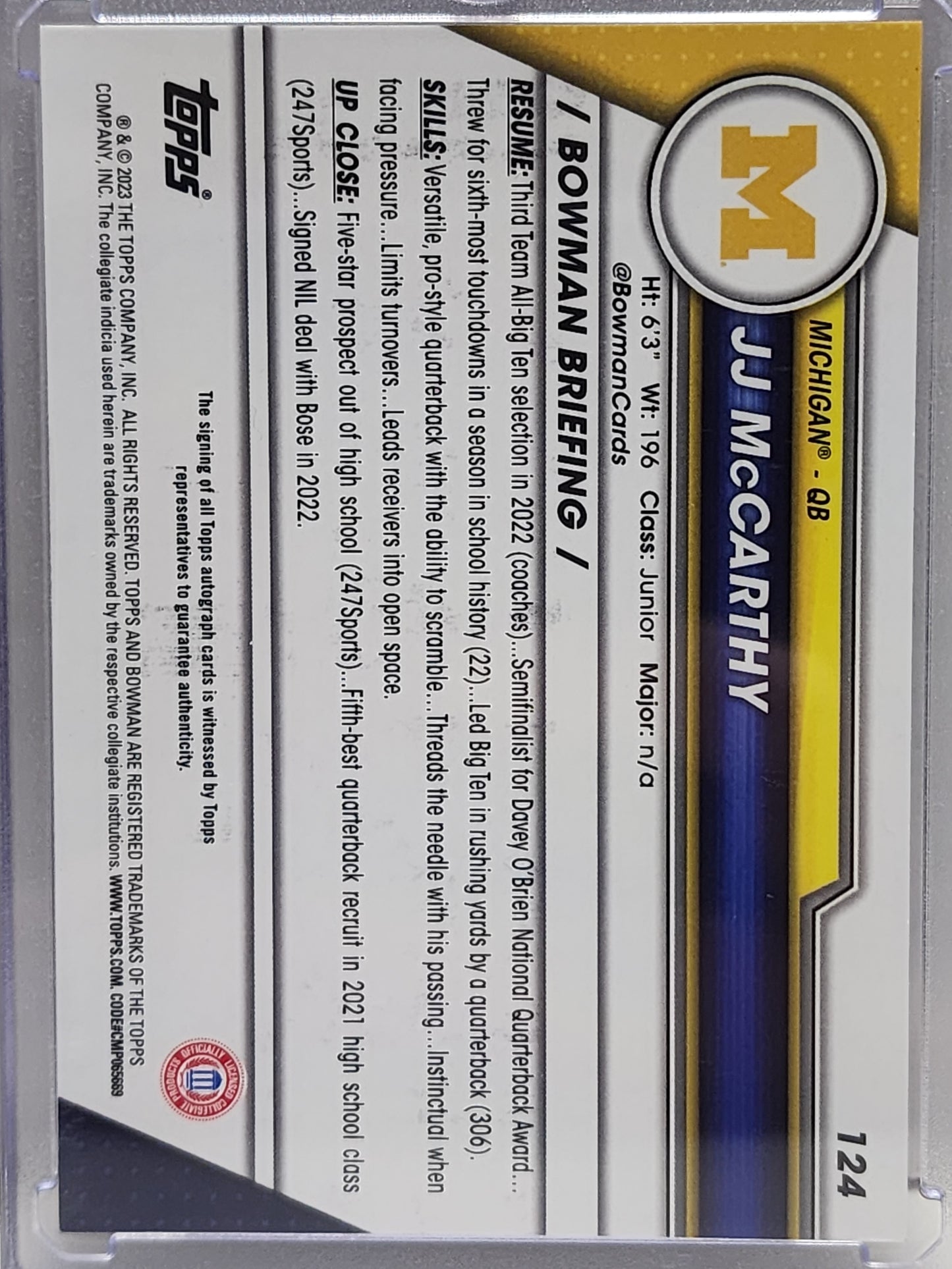 JJ McCarthy 2023 Bowman Chrome U Autograph