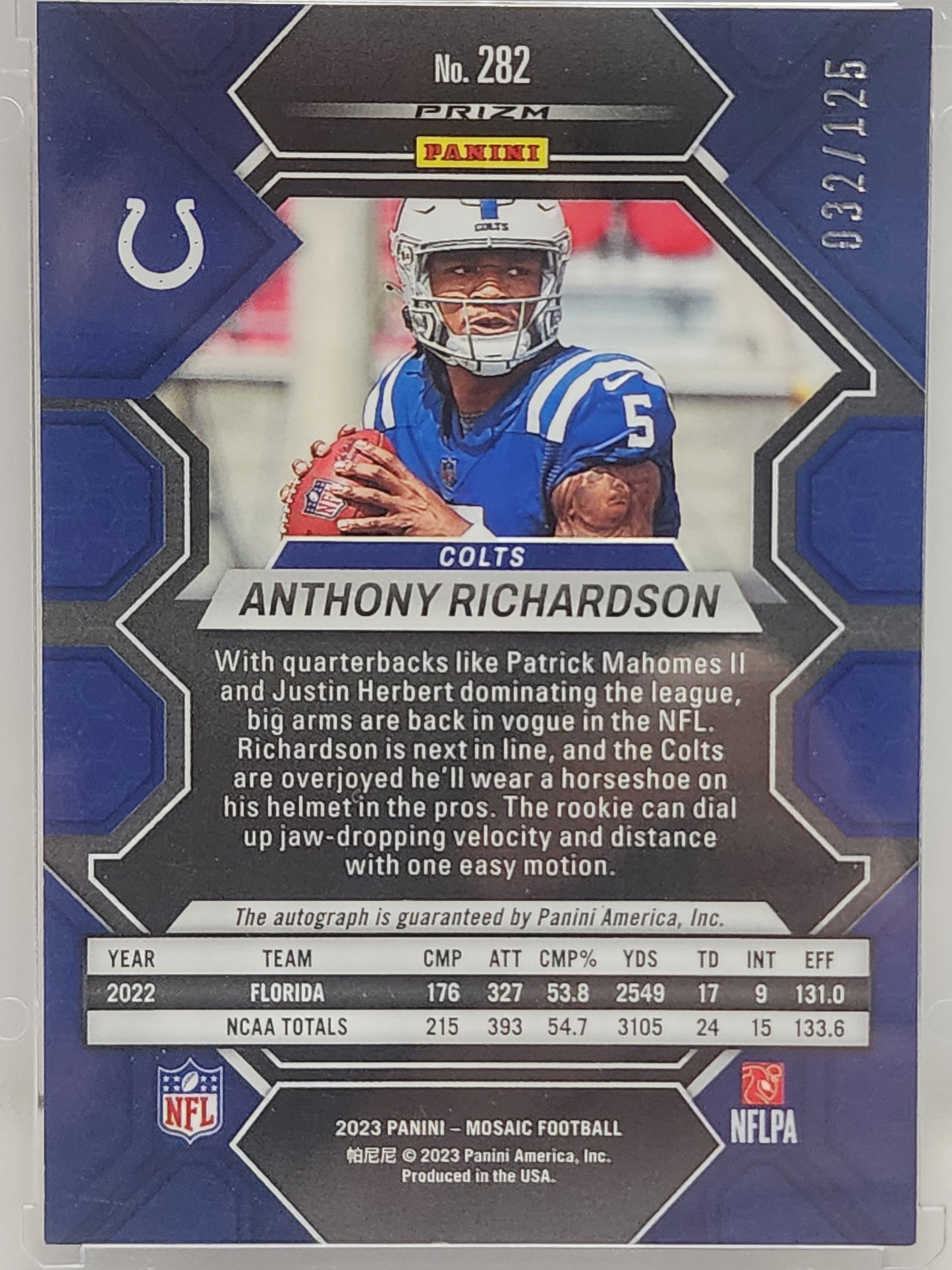 Anthony Richardson 2023 Panini Mosaic Red Rookie Autograph #32/125