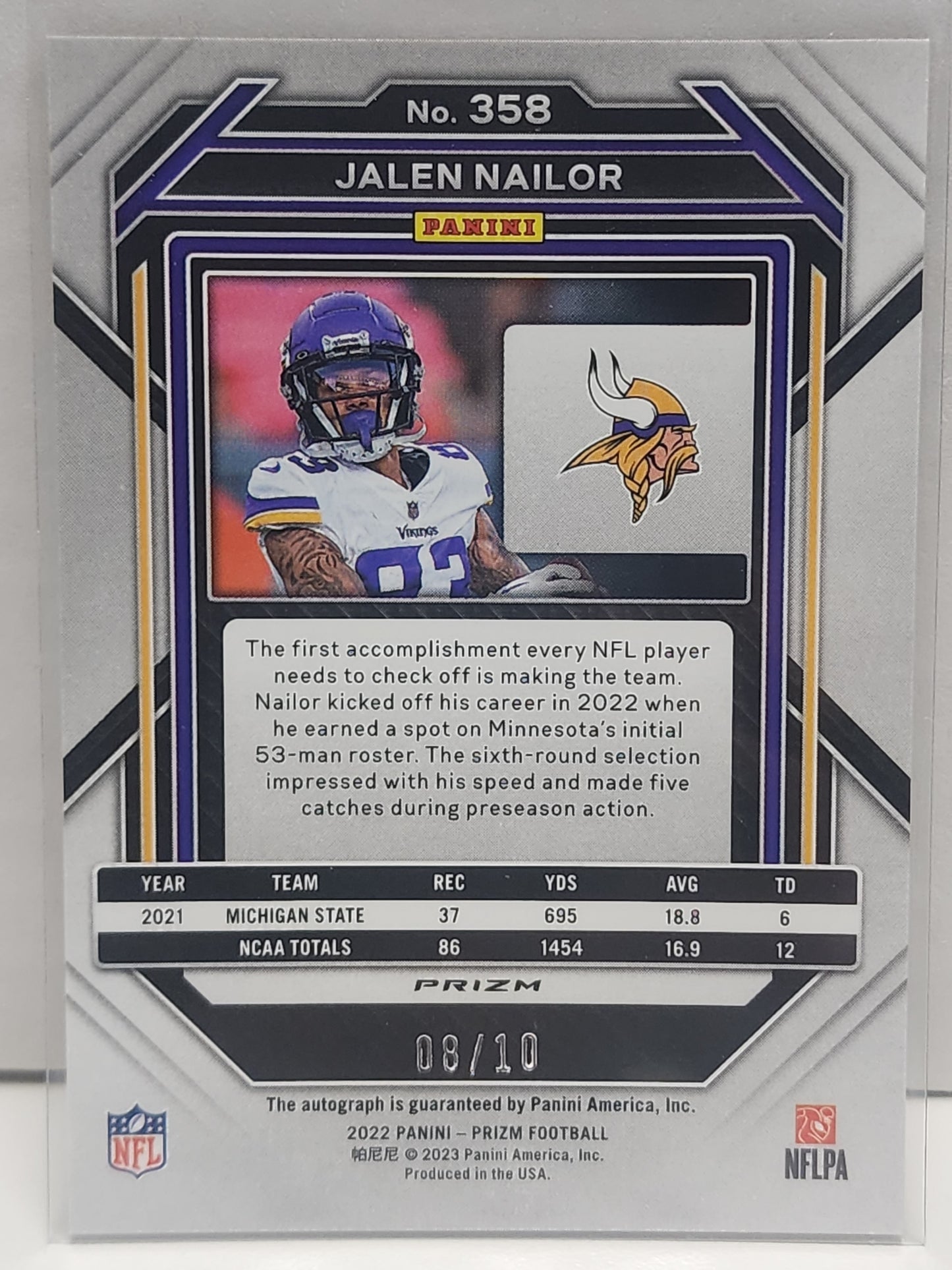 Jalen Nailor 2022 Panini Prizm Rookie Gold Prizm Auto #8/10