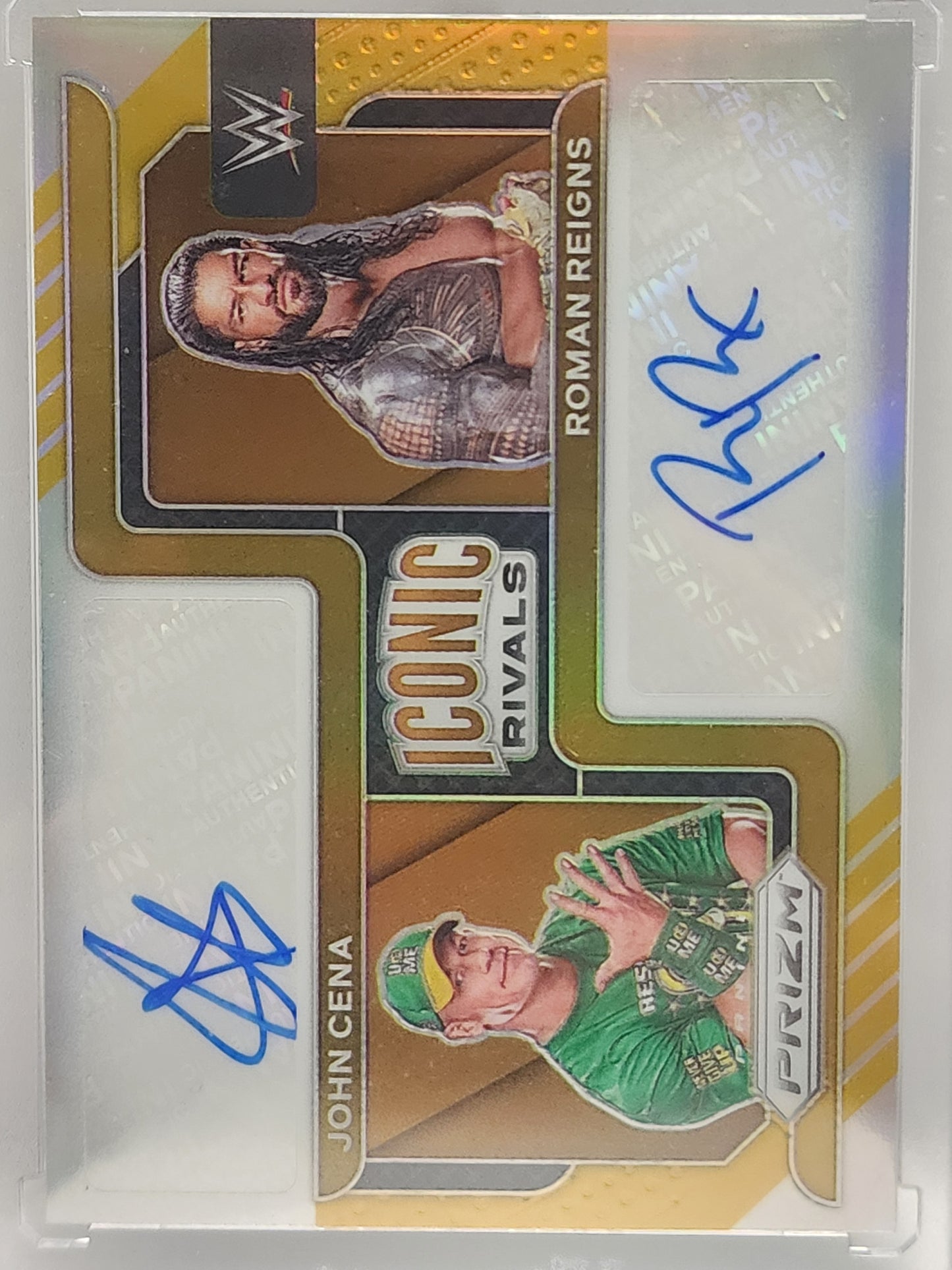 John Cena + Roman Reigns 2022 Panini Prizm Iconic Rivals Gold Auto #1/10