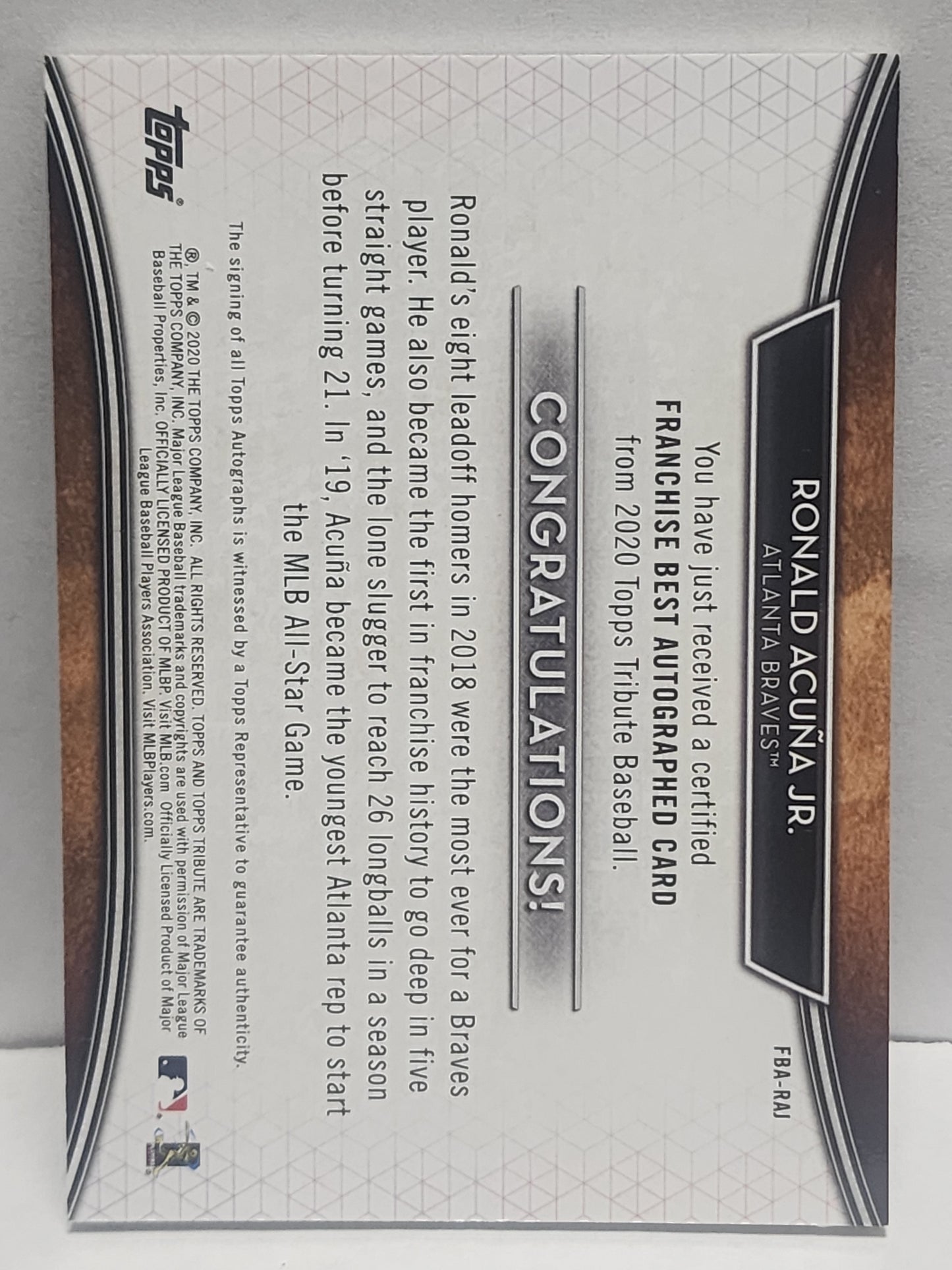 Ronald Acuna Jr. 2020 Topps Tribute Franchise Best Red Auto #10/10
