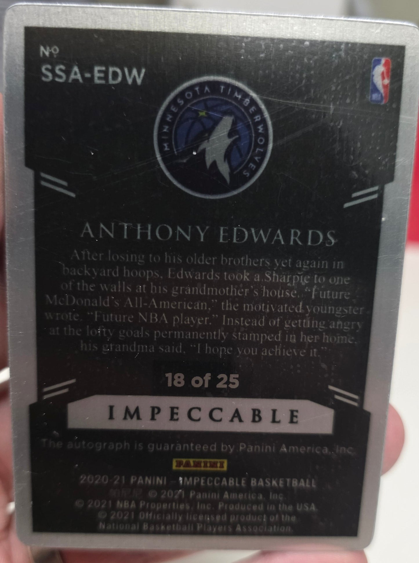 Anthony Edwards 2020 Panini Impeccable Stainless Stars Orange Auto #18/25