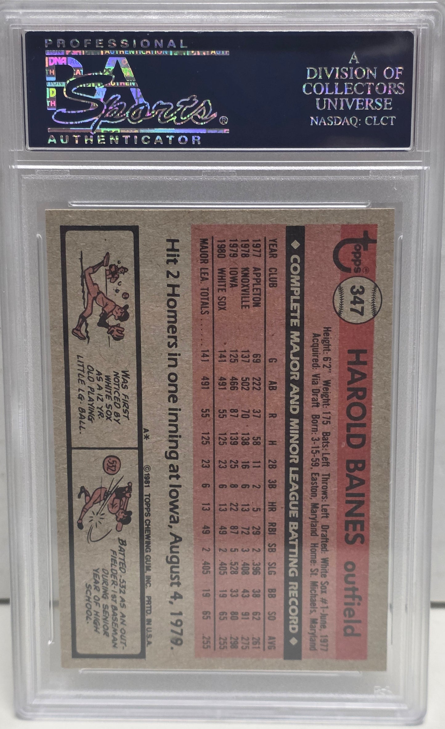 Harold Baines 1981 Topps Rookie #347 PSA 10 Gem Mint