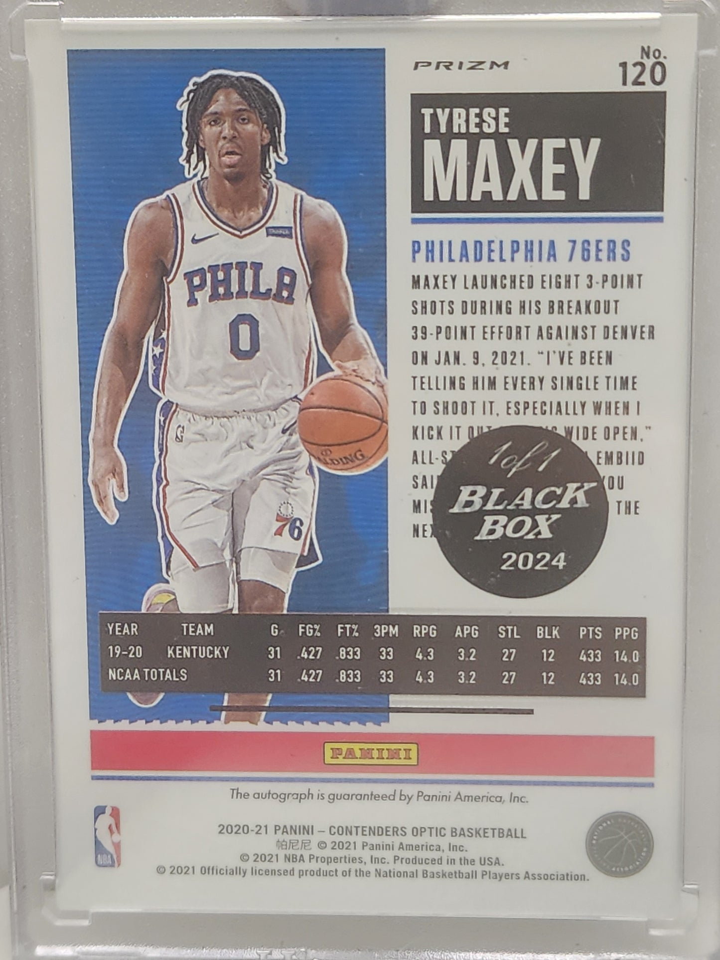 Tyrese Maxey 2020 Contenders Optic Gold Vinyl Rookie Auto 2024 Black Box 1/1