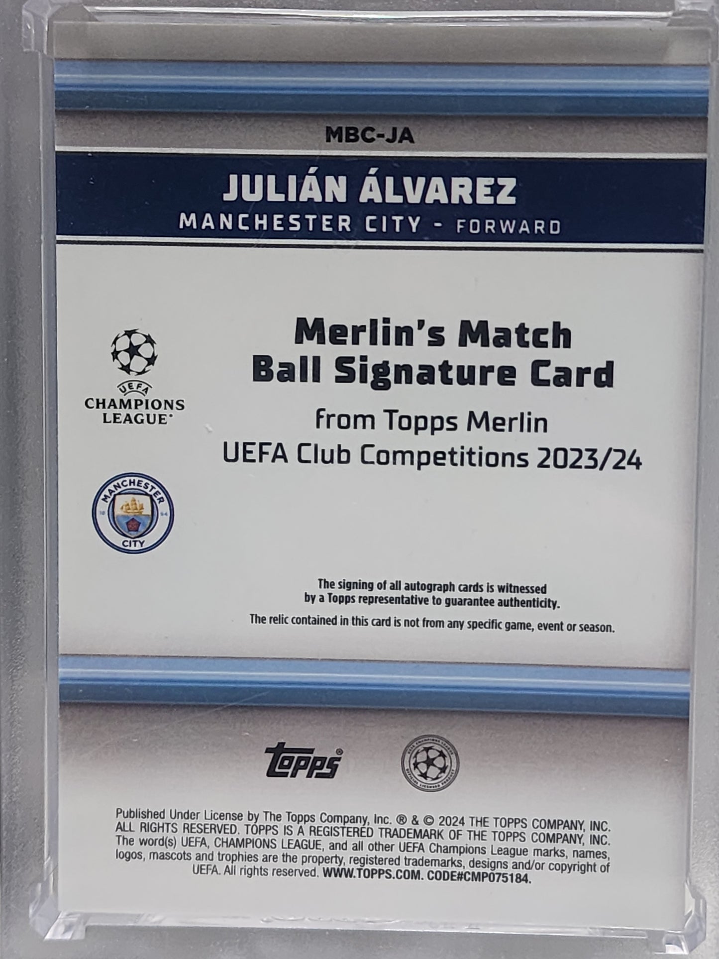 Julian Alvarez 2023 Topps Merlin Red Refractor Match Ball Auto #5/5