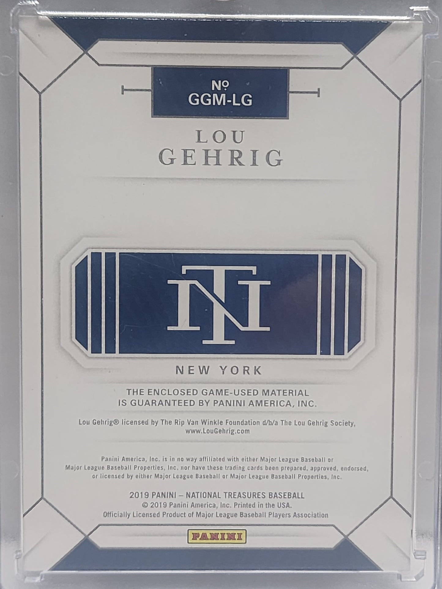Lou Gehrig 2019 Panini National Treasures Game Gear Pinstripe Jersey #12/49