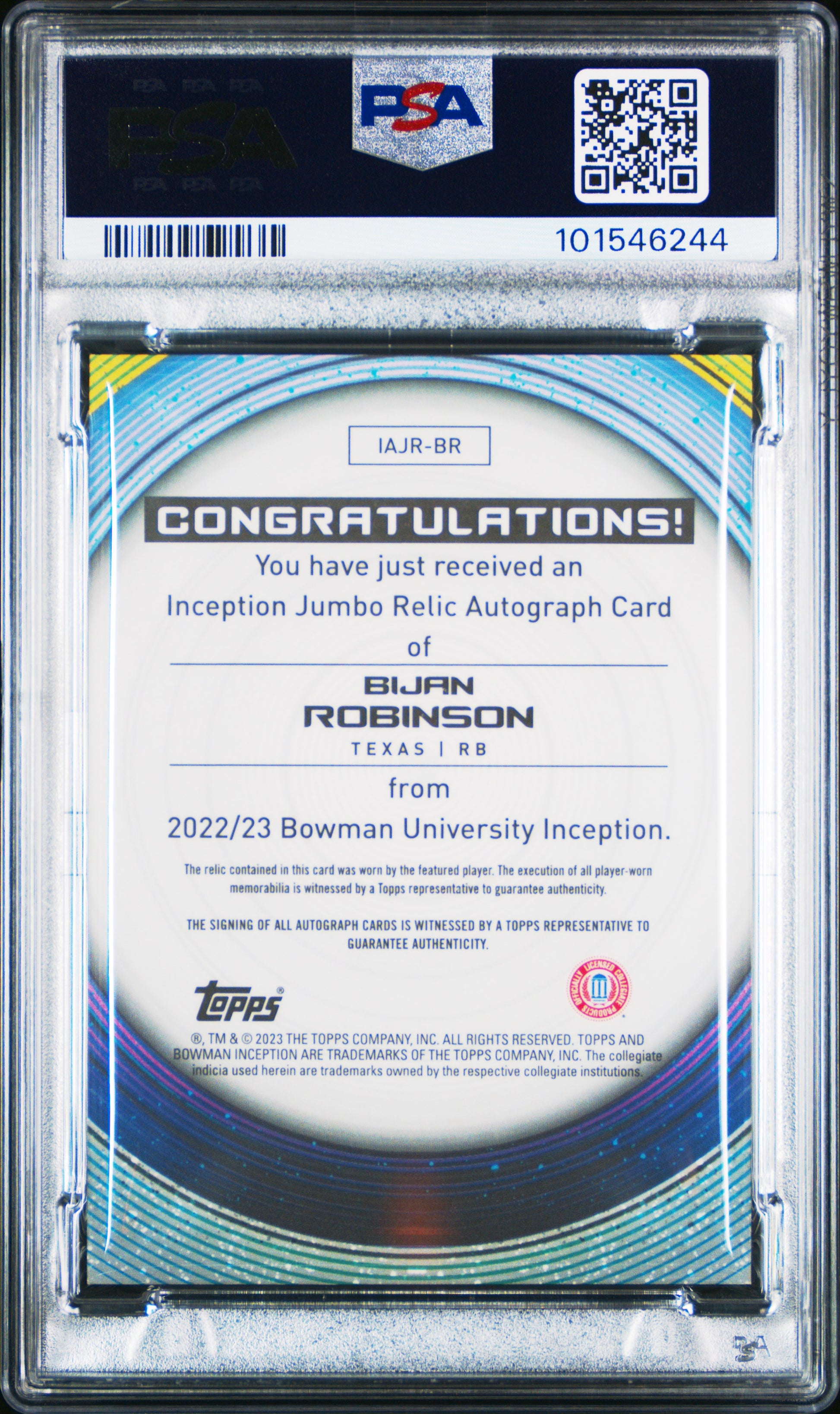 Bijan Robinson 2022 Bowman U Inception Jumbo Jersey Auto #80/199 PSA 10 Gem Mint