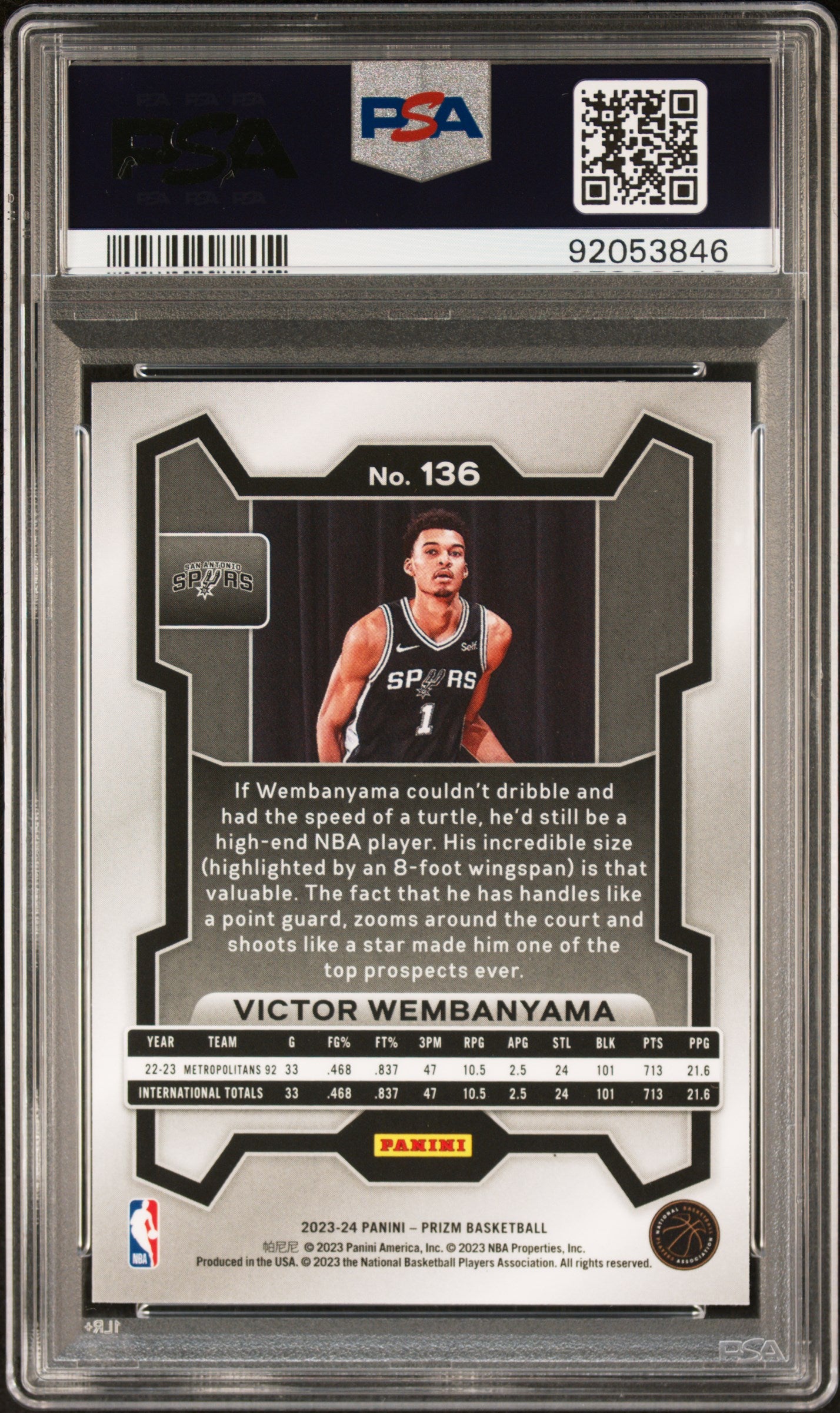 Victor Wembanyama 2023 Panini Prizm #136 PSA 10 Gem Mint 3846