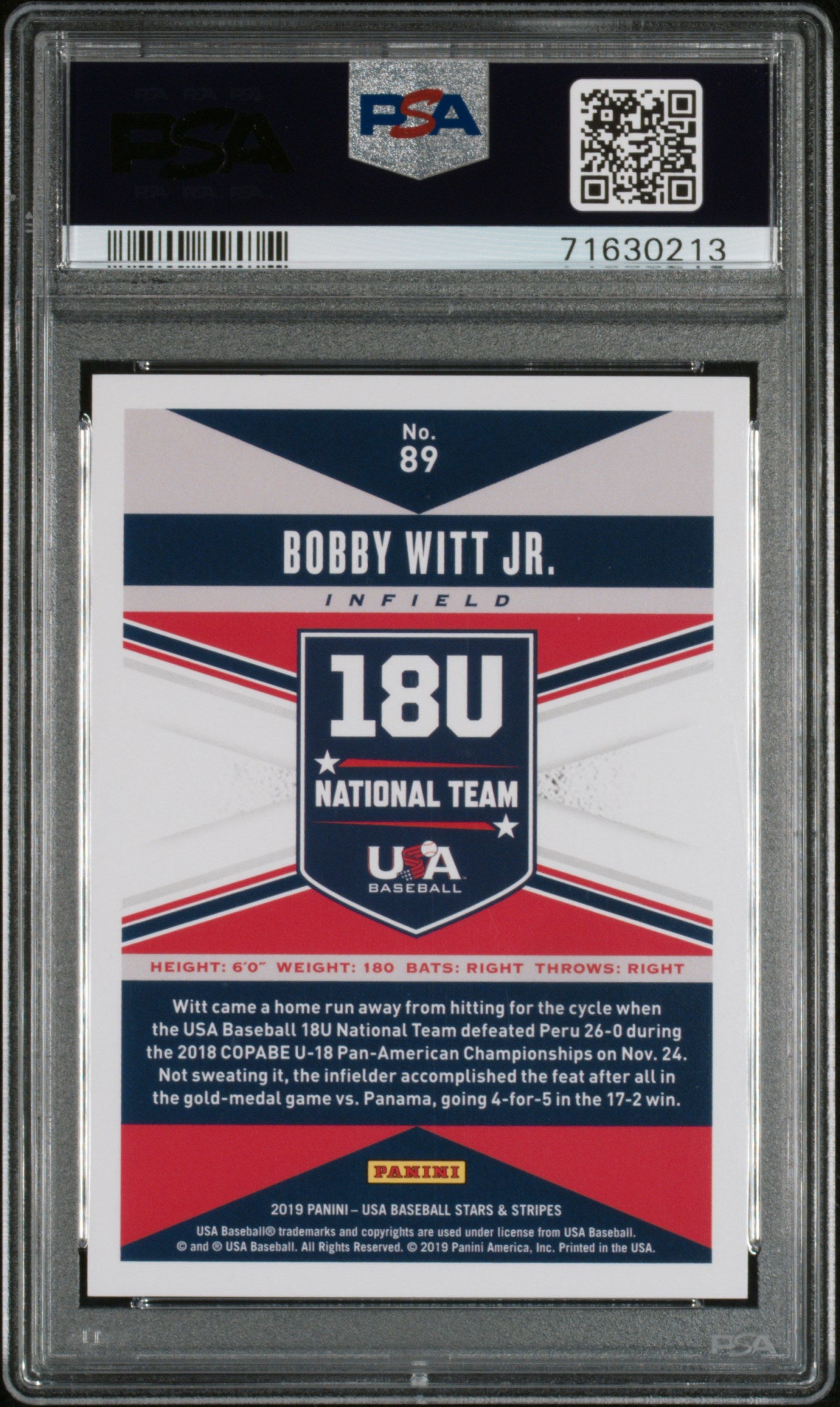 Bobby Witt Jr. 2019 Panini Stars Stripes Longevity Holo #64/99 PSA 10 Gem Mint