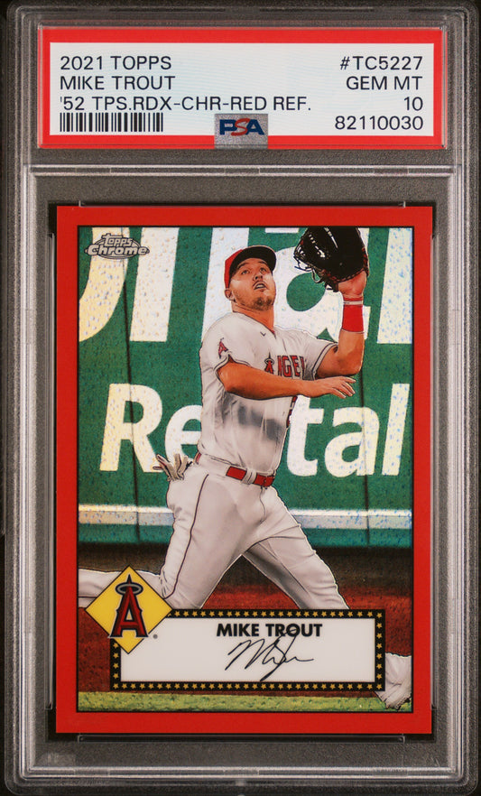 Mike Trout 2021 Topps 1952 Topps Chrome Red Refractor #36/70 PSA 10 Gem Mint
