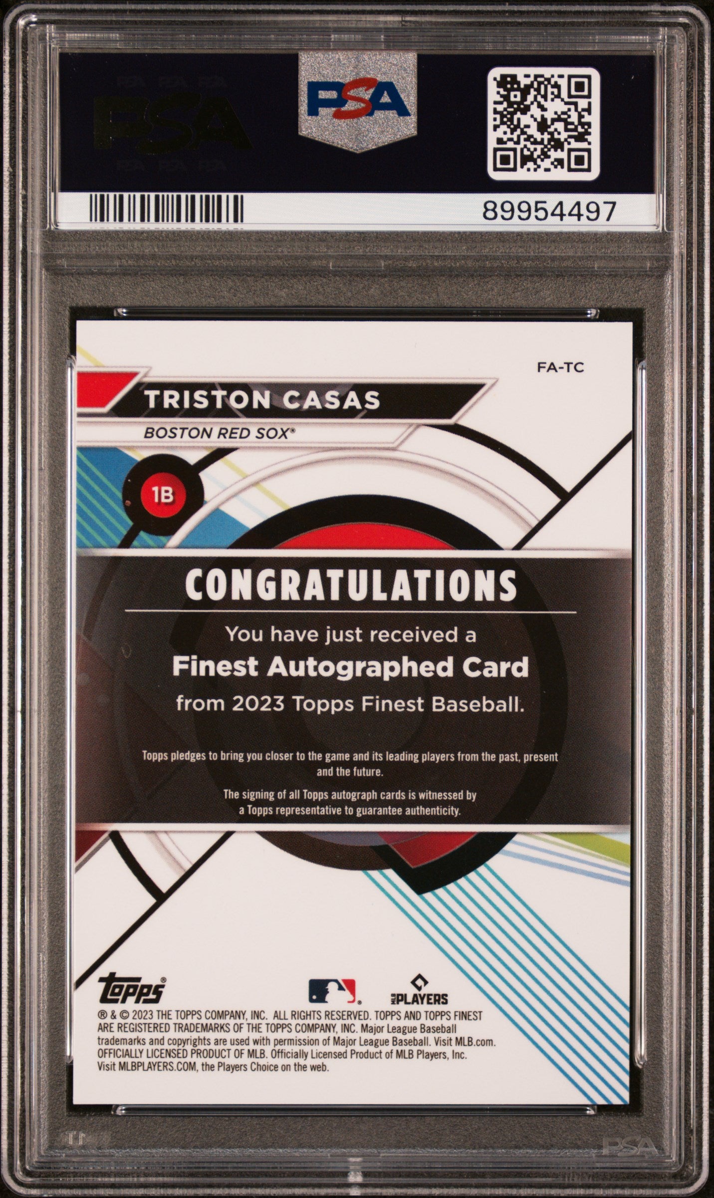 Triston Casas 2023 Topps Finest Blue Autograph #25/150 PSA 10 Gem Mint
