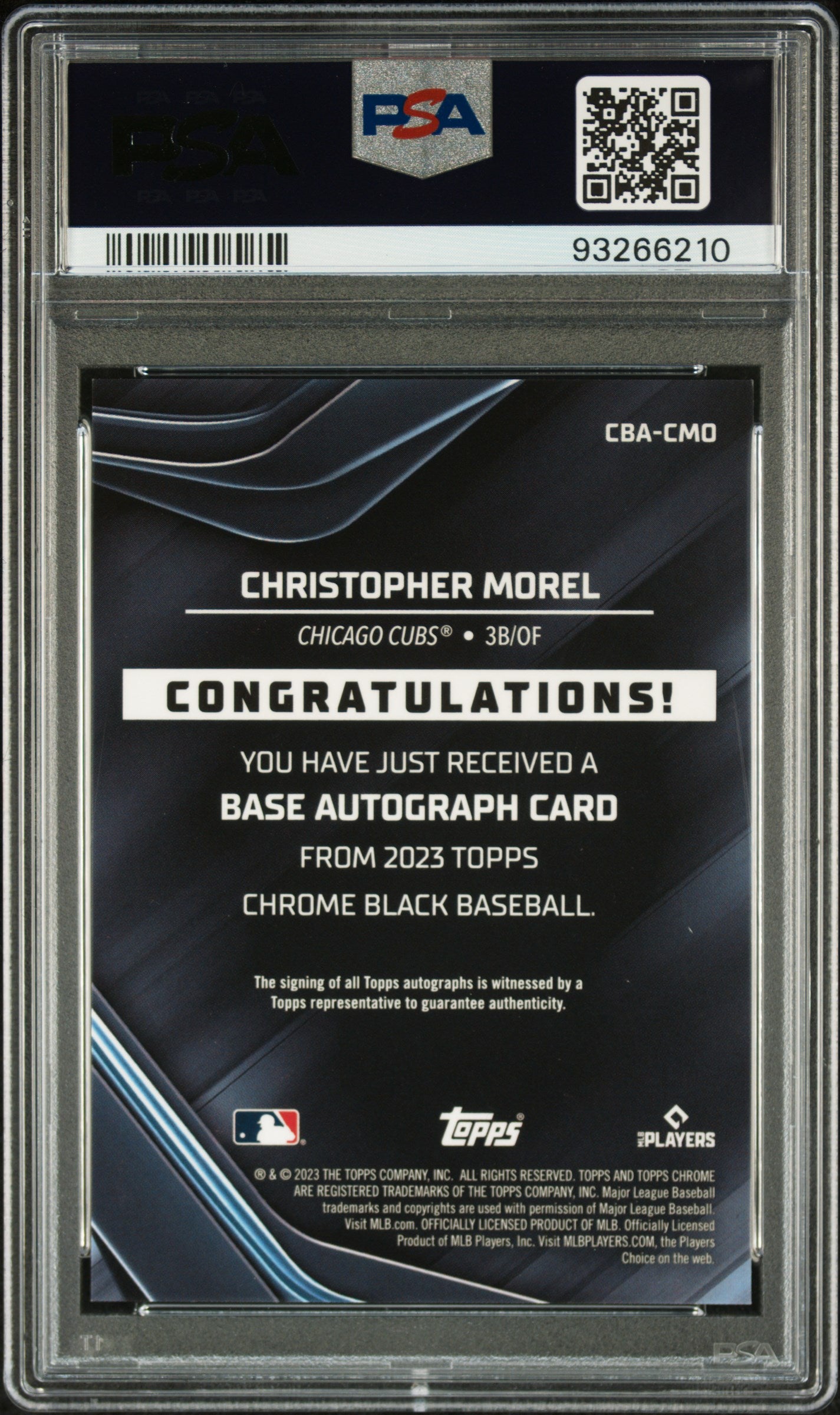 Christopher Morel 2023 Topps Chrome Black Gold Auto #10/50 PSA 10 Gem Mint
