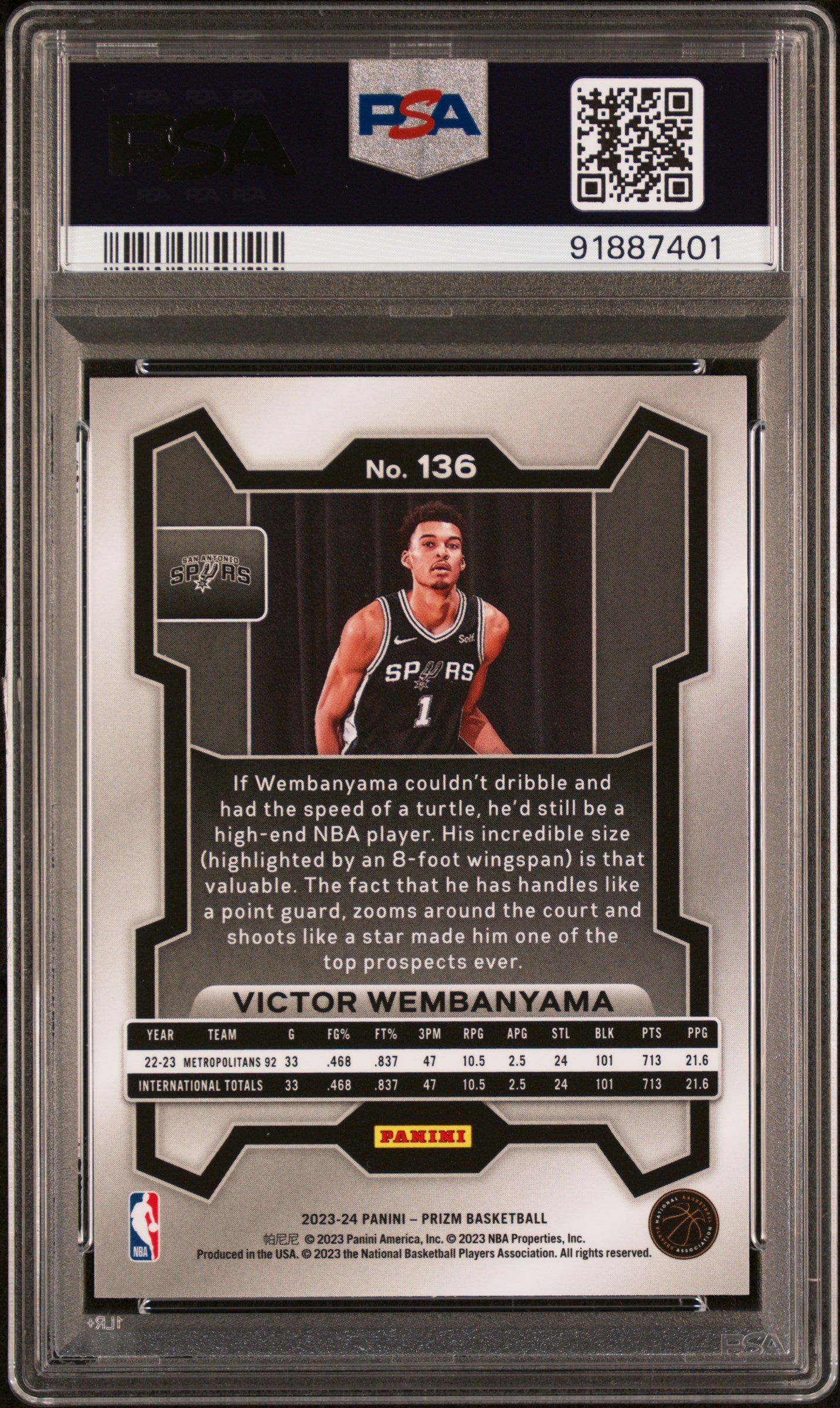 Victor Wembanyama 2023 Panini Prizm #136 PSA 10 Gem Mint 7401