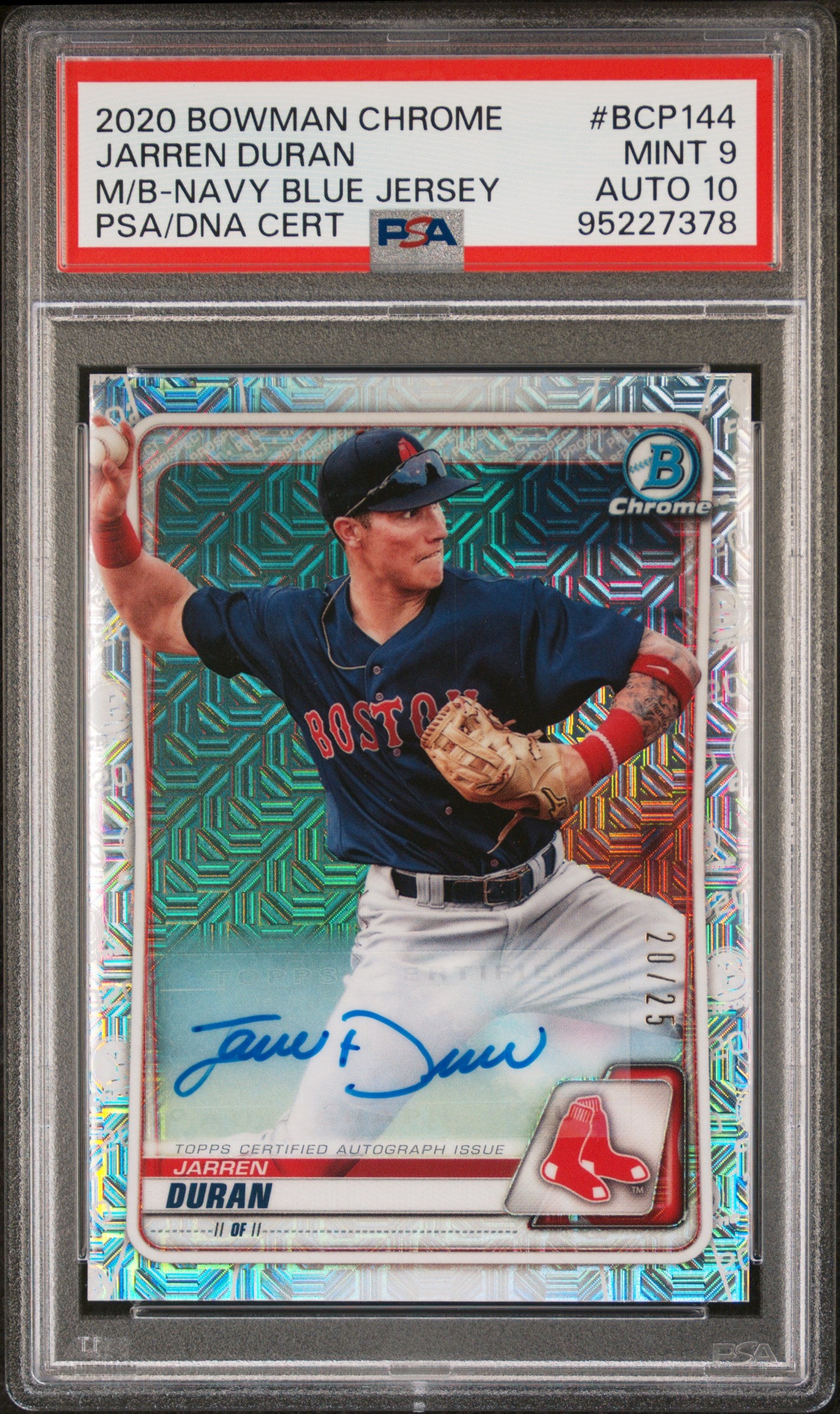 Jarren Duran 2020 Bowman Chrome Mega Box SP Navy Blue Jersey Auto 