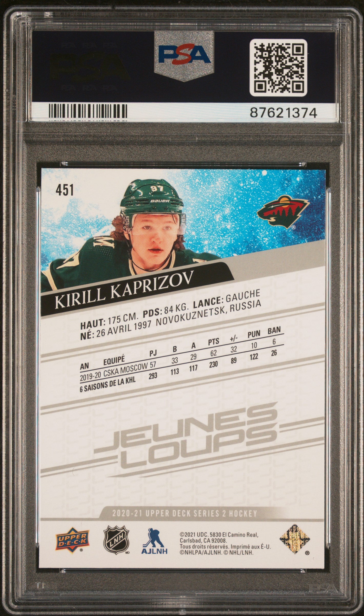 Kirill Kaprizov 2020 Upper Deck French Rookie #451 PSA 9 Mint