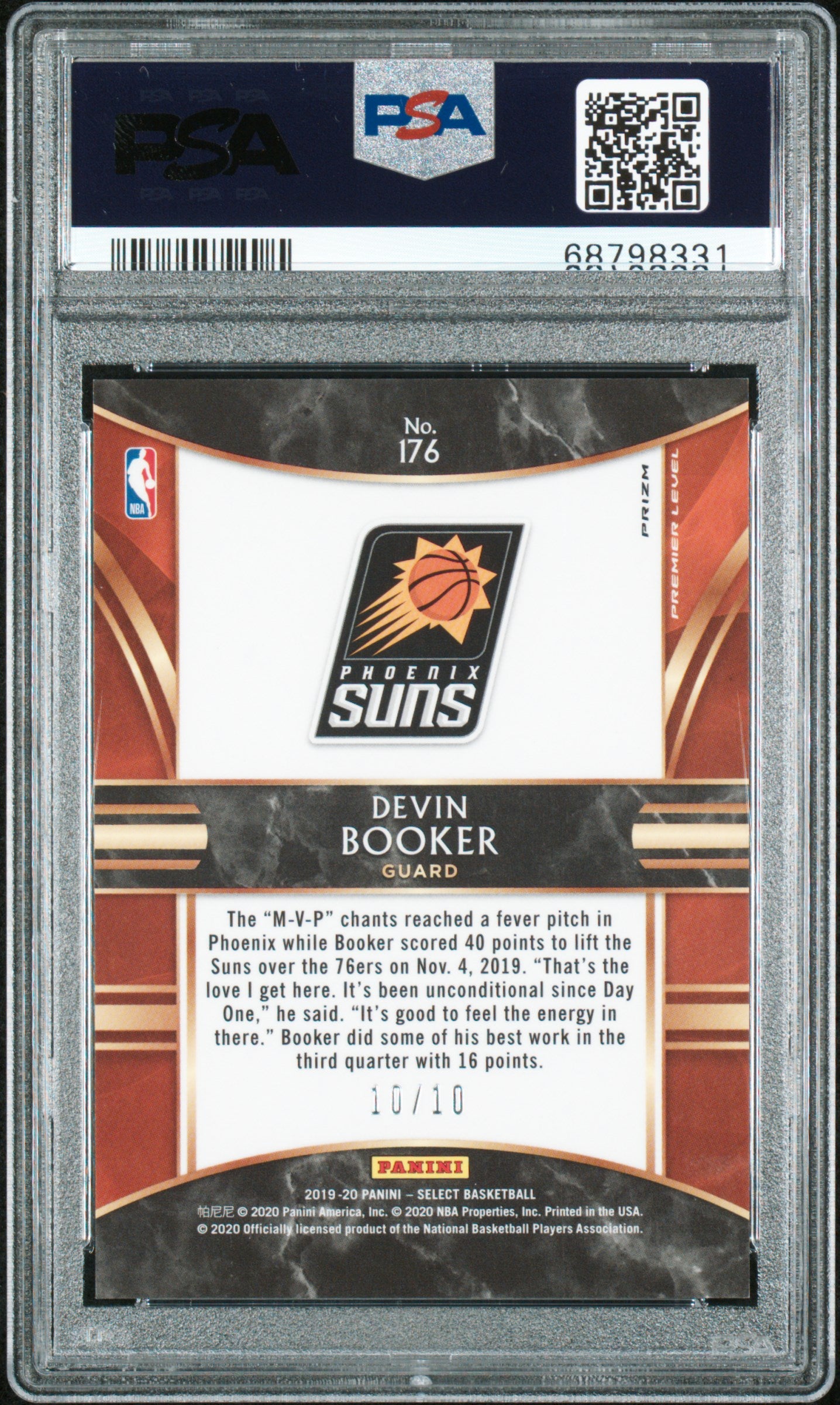Devin Booker 2019 Panini Select #176 Gold Disco Prizm #10/10 PSA 9 Mint