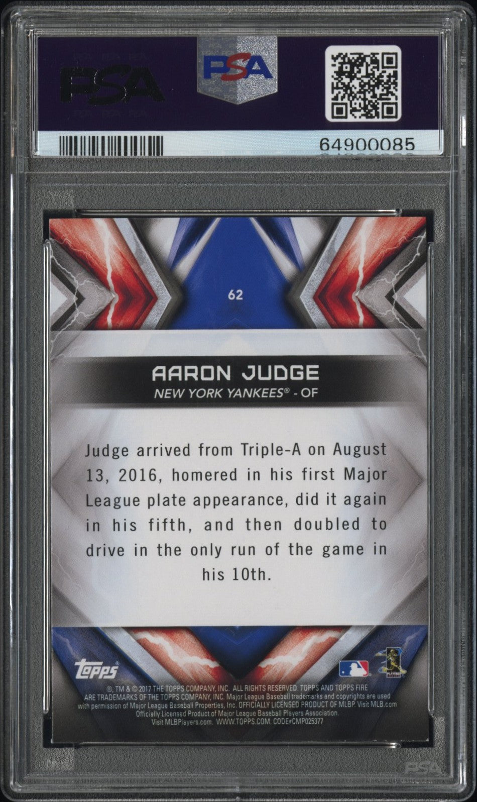 Aaron Judge 2017 Topps Fire Red Flare #62 PSA 9 Mint