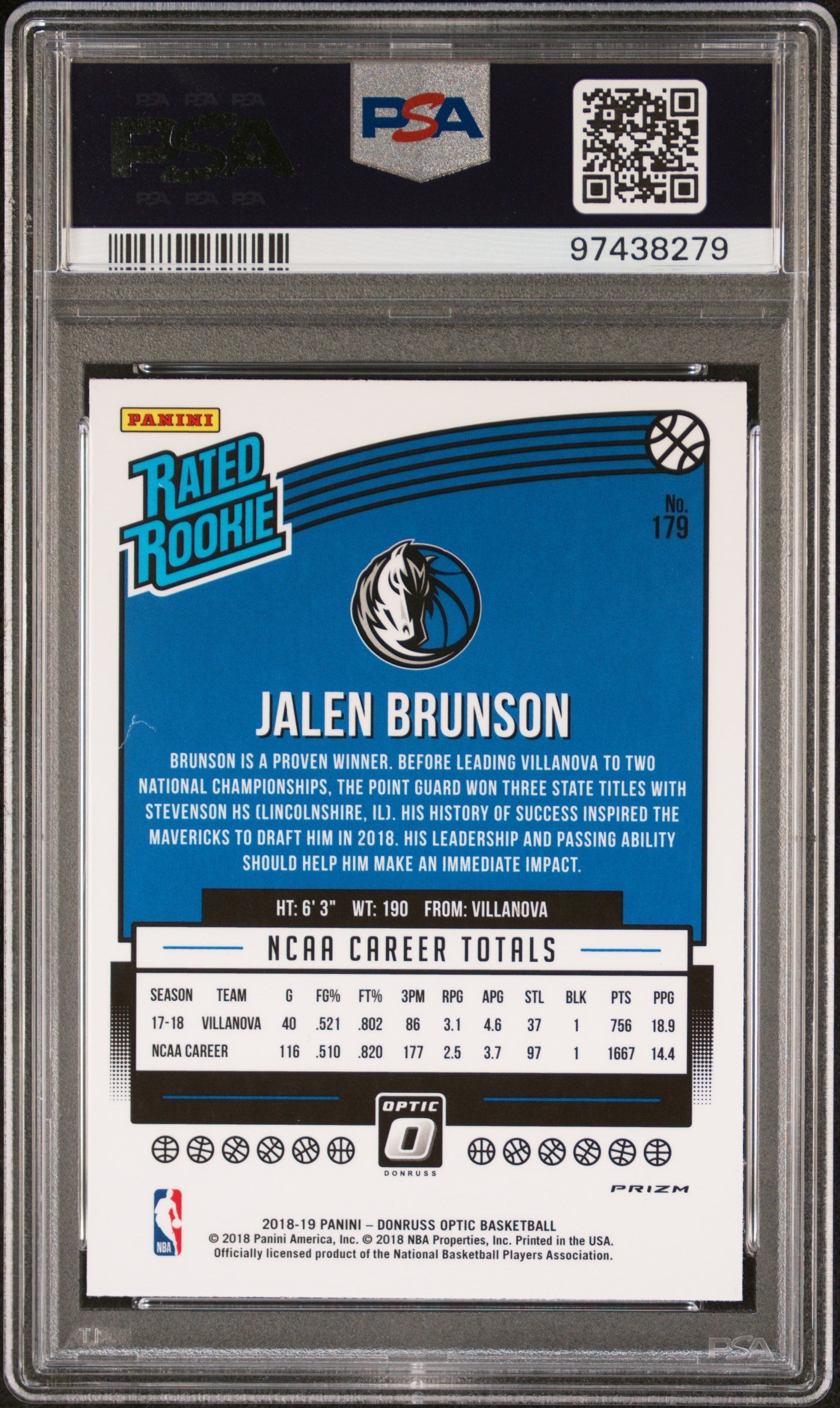 Jalen Brunson 2018 Donruss Optic Shock #179 PSA 10 Gem Mint 8279