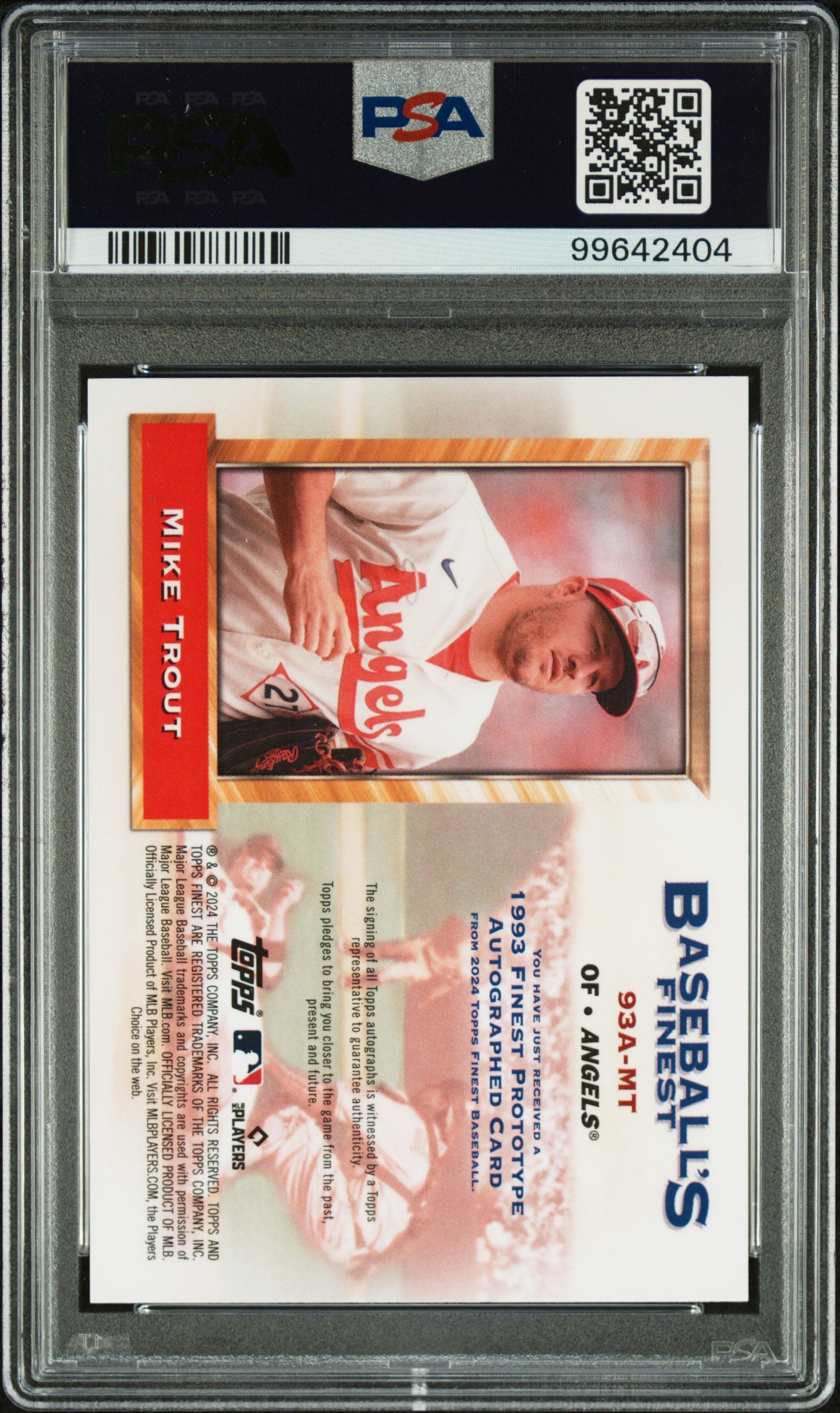 Mike Trout 2024 Topps Finest 1993 Prototype Orange Refractor Auto #20/25 PSA 10 Auto 10