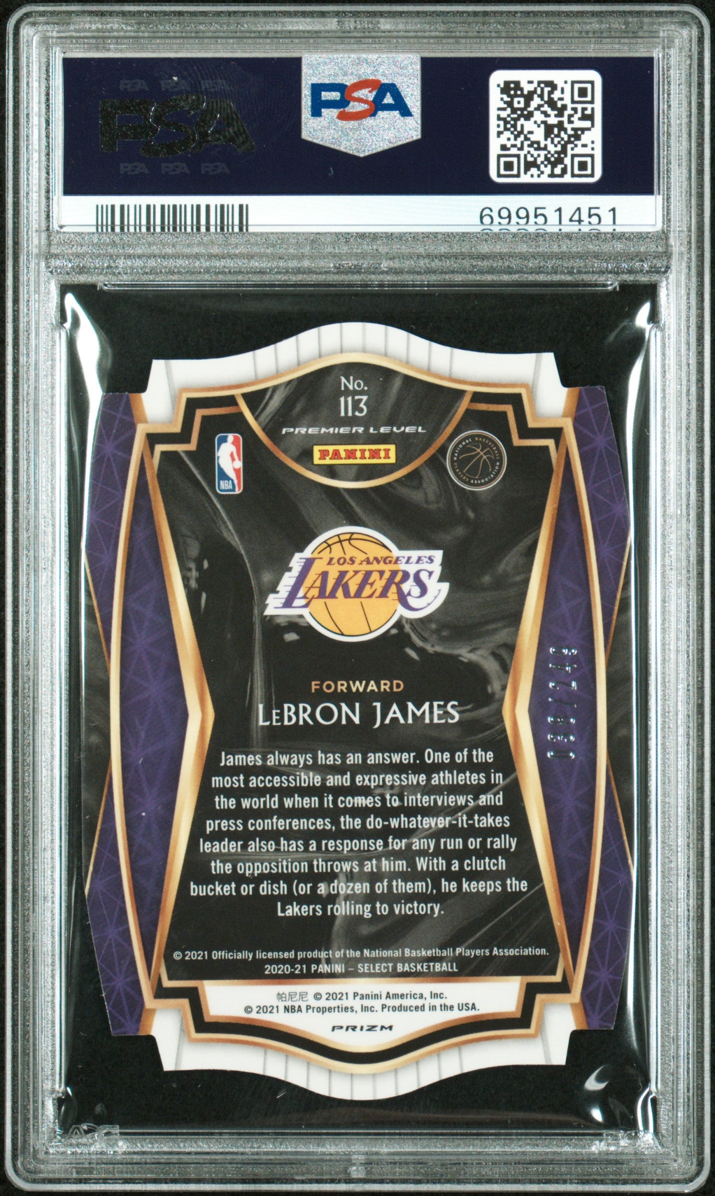 LeBron James 2020 Panini Select Blue Die-Cut Prizm #38/249 PSA 10 Gem Mint
