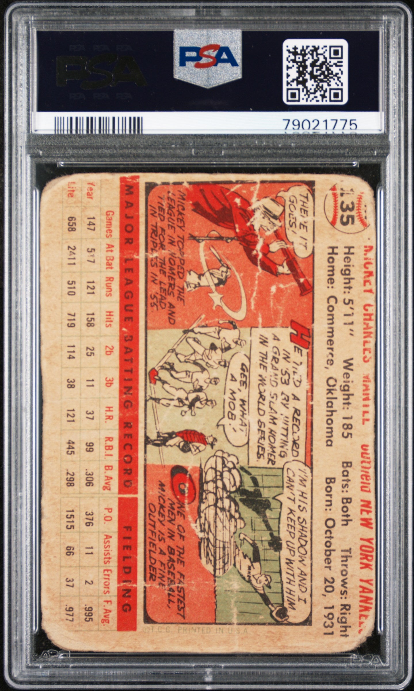 Mickey Mantle 1956 Topps #135 White Back PSA Authentic Altered