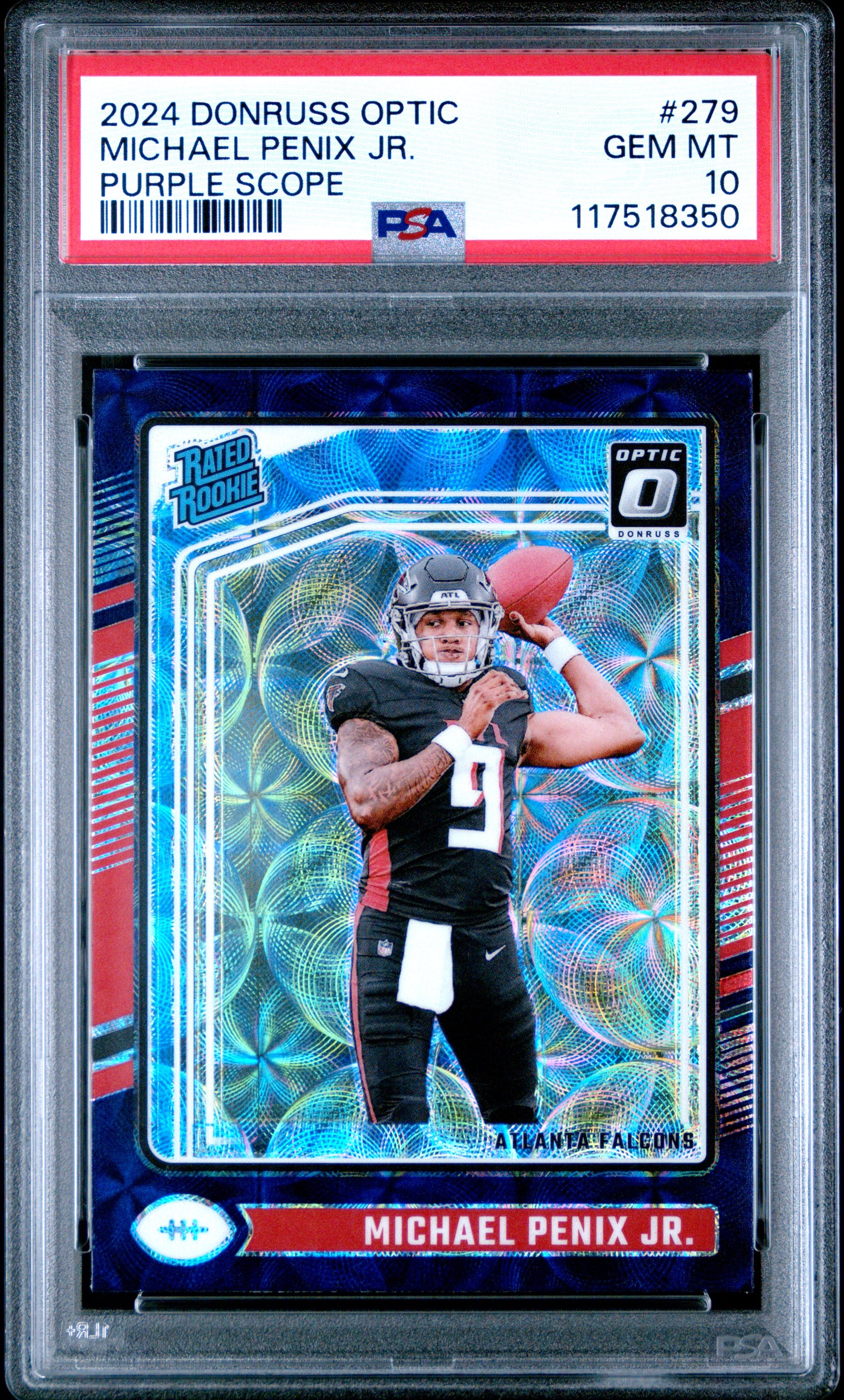 Michael Penix Jr. 2024 Donruss Optic Rookie #279 Purple Scope PSA 10 Gem Mint