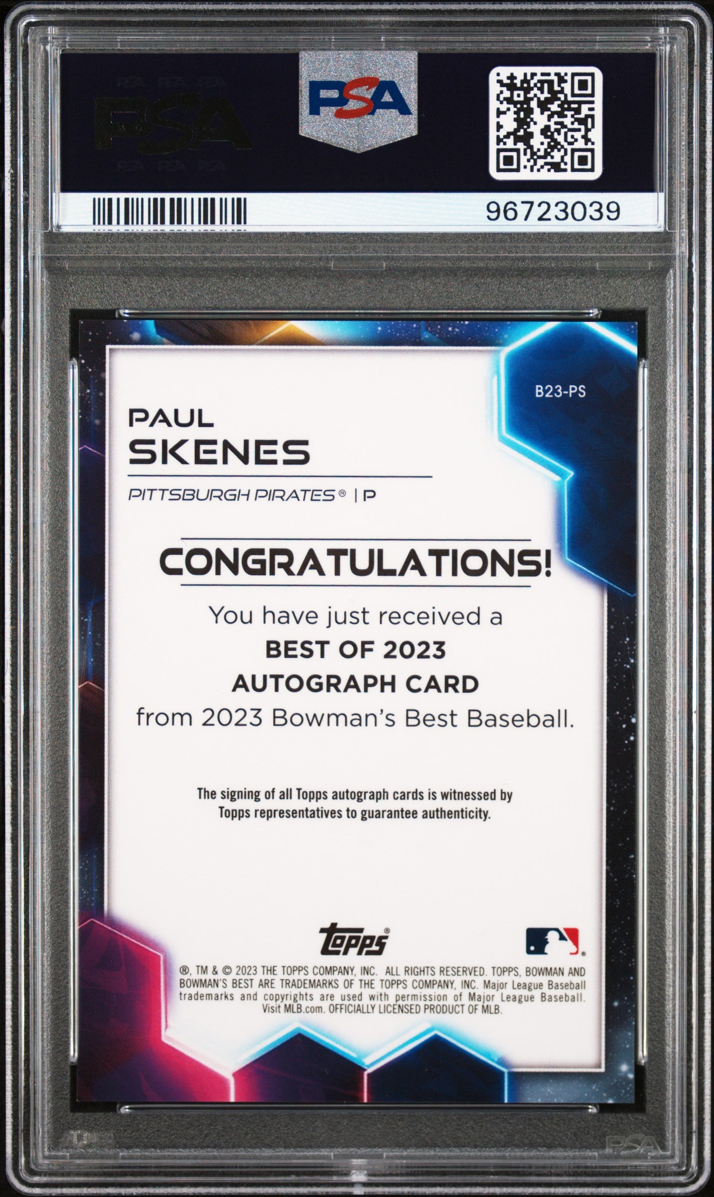 Paul Skenes 2023 Bowmans Best Green Refractor Auto #82/99 PSA 9 Mint