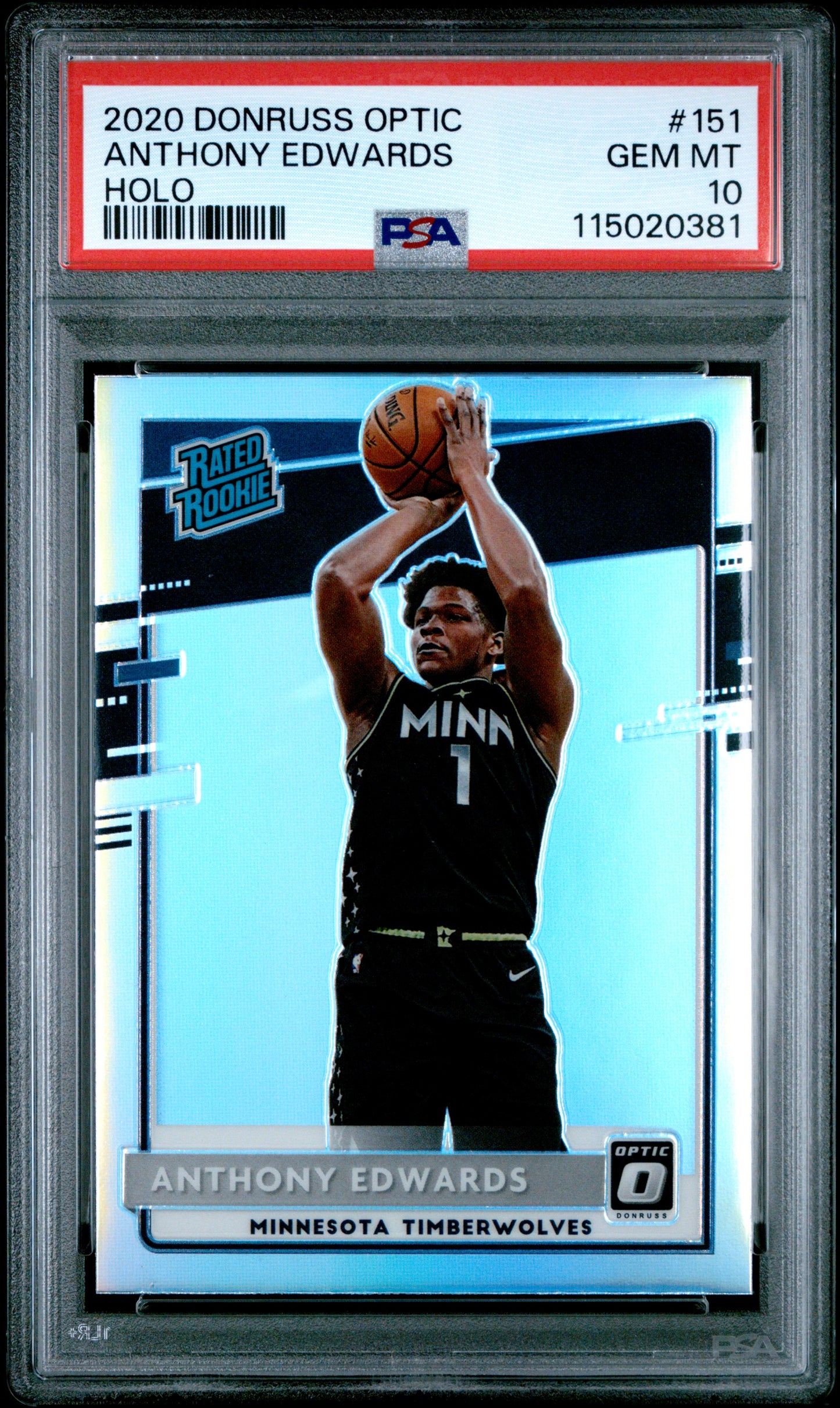 Anthony Edwards 2020 Donruss Optic Rookie #151 Holo PSA 10 Gem Mint 0381
